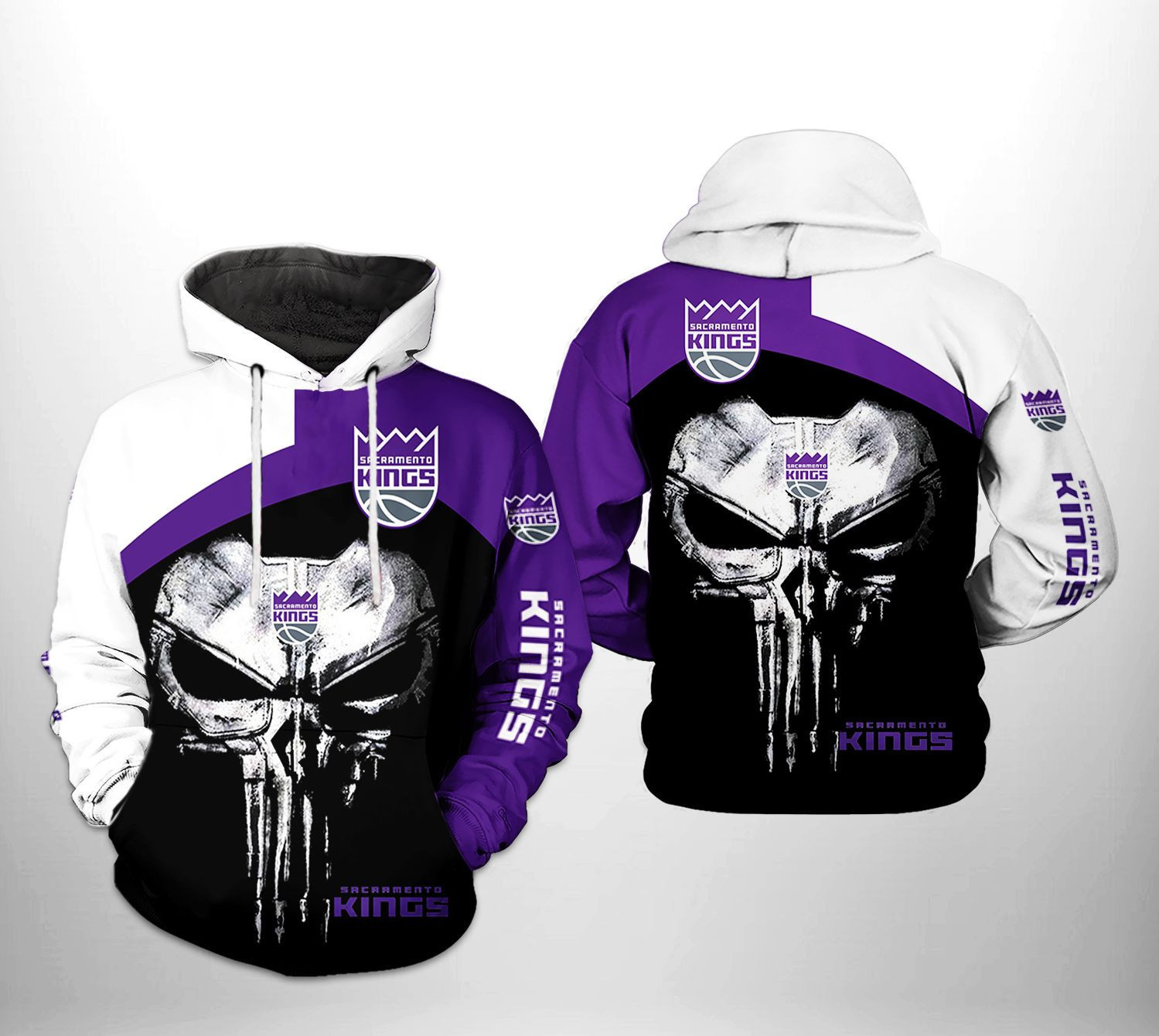 Sacramento Kings NBA Skull Punisher Team 3D All Over Print Hoodie, Zip Hoodie