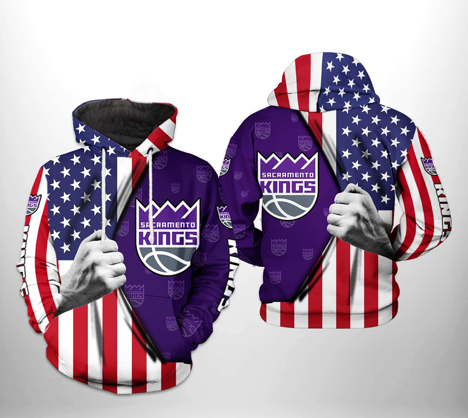 Sacramento Kings NBA US Flag Team 3D All Over Print Hoodie, Zip Hoodie