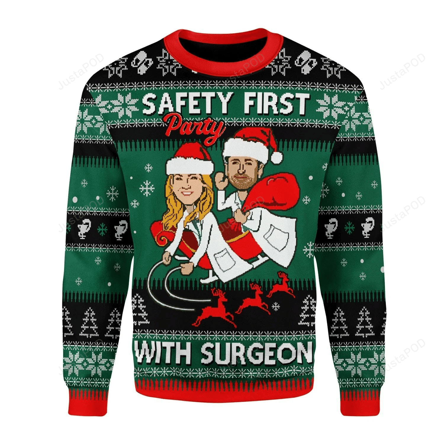 Safety First Party With Surgeon Grey'S Anatomy Ugly Christmas Sweater Adult 3D Funny Matching for family