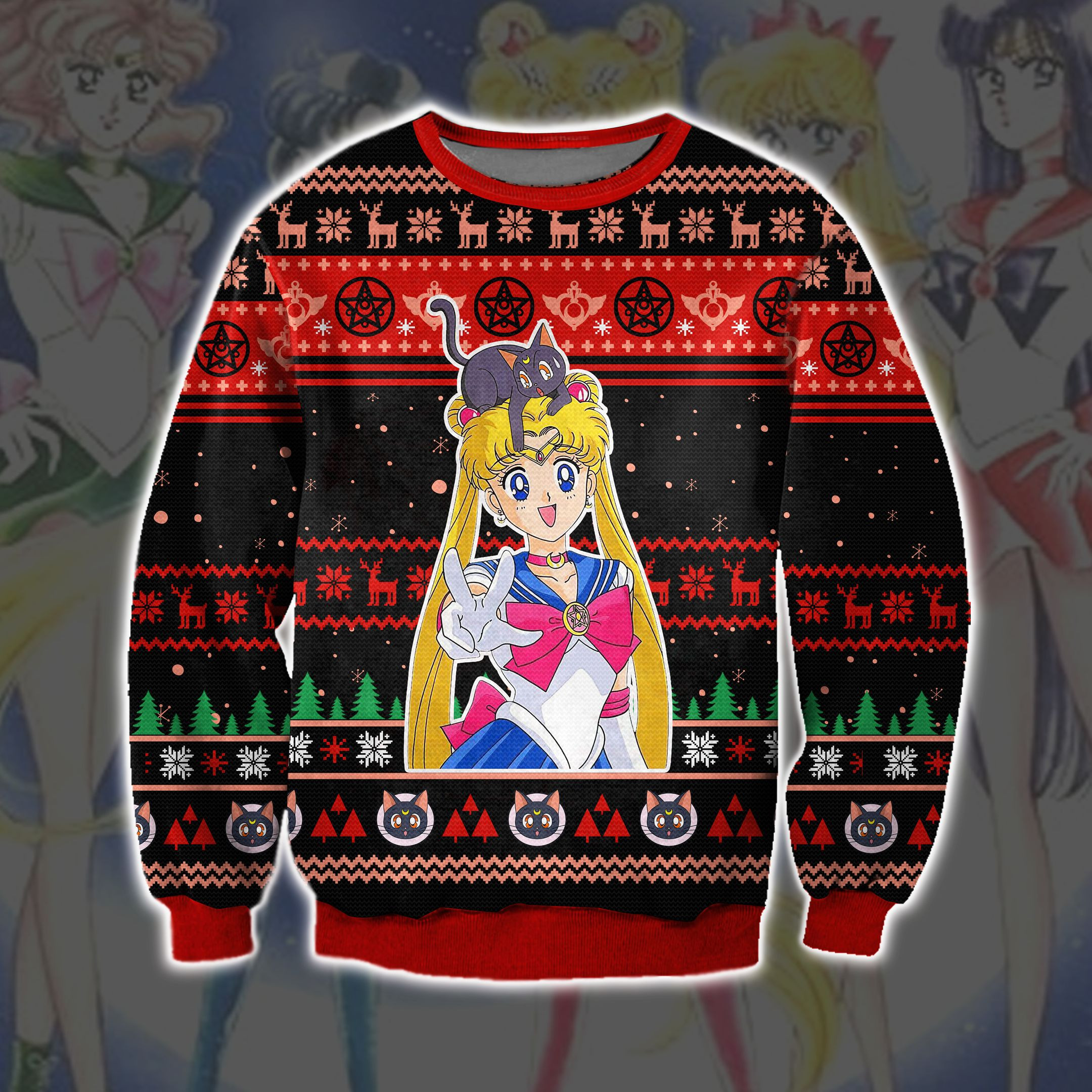 Sailor Moon 3D Print Ugly Christmas Sweater Adult 3D Funny Matching for family