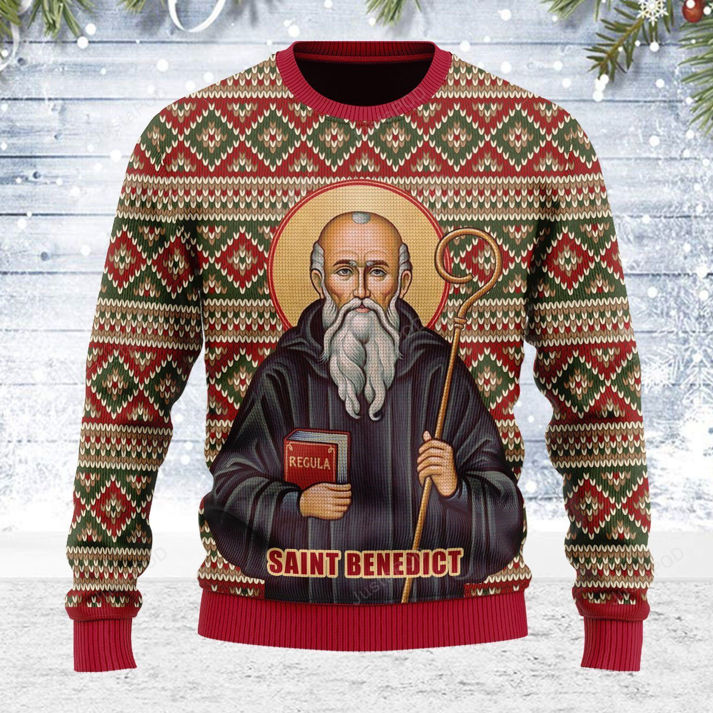 Saint Benedict Ugly Christmas Sweater Adult 3D Funny Matching for family