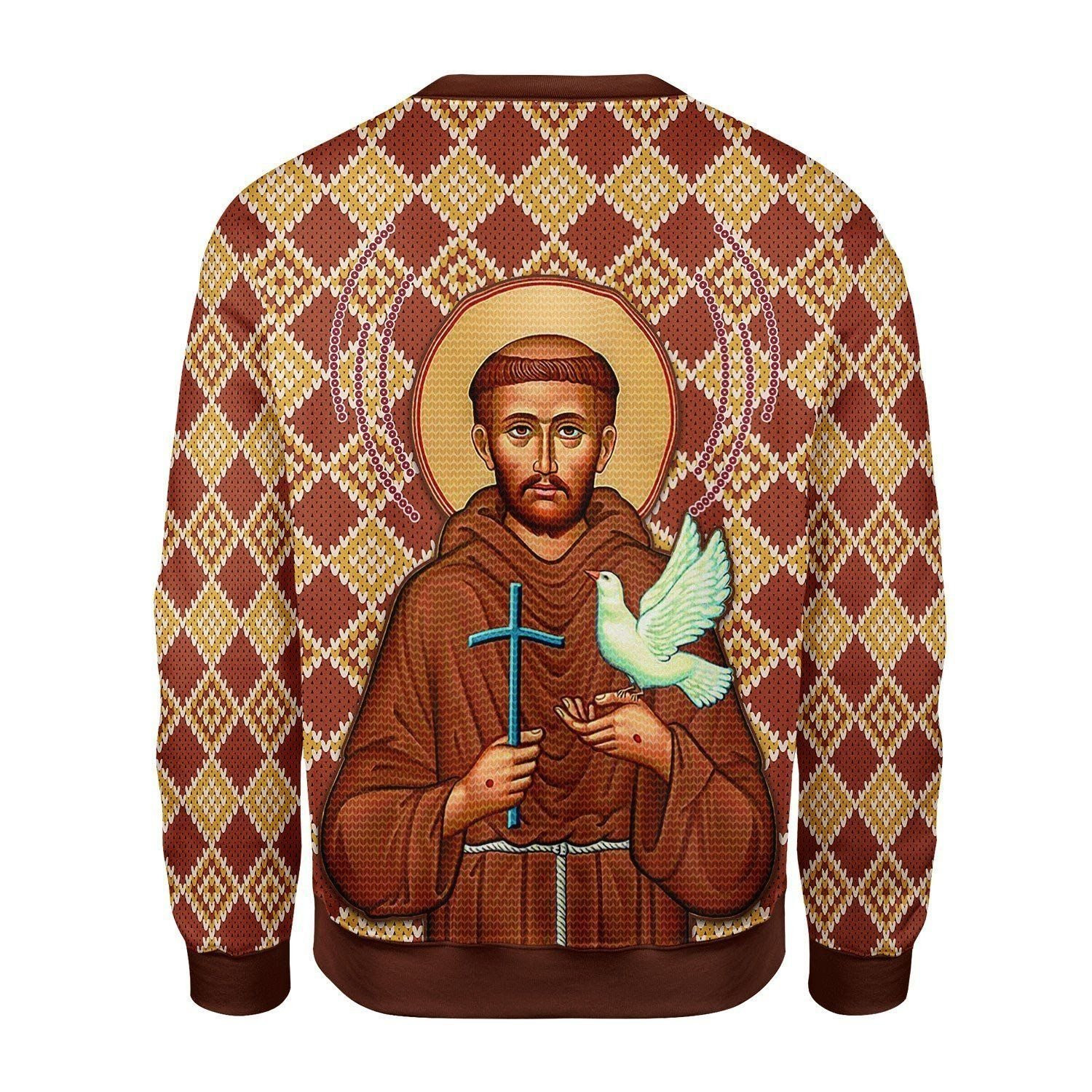 Saint Francis Of Assisi Ugly Christmas Sweater Adult 3D Funny Matching for family - Image 2