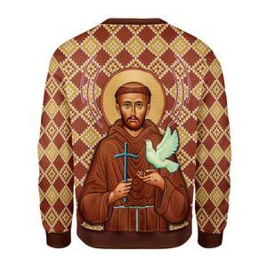 Saint Francis Of Assisi Ugly Christmas Sweater Adult 3D Funny Matching for family - Image 2