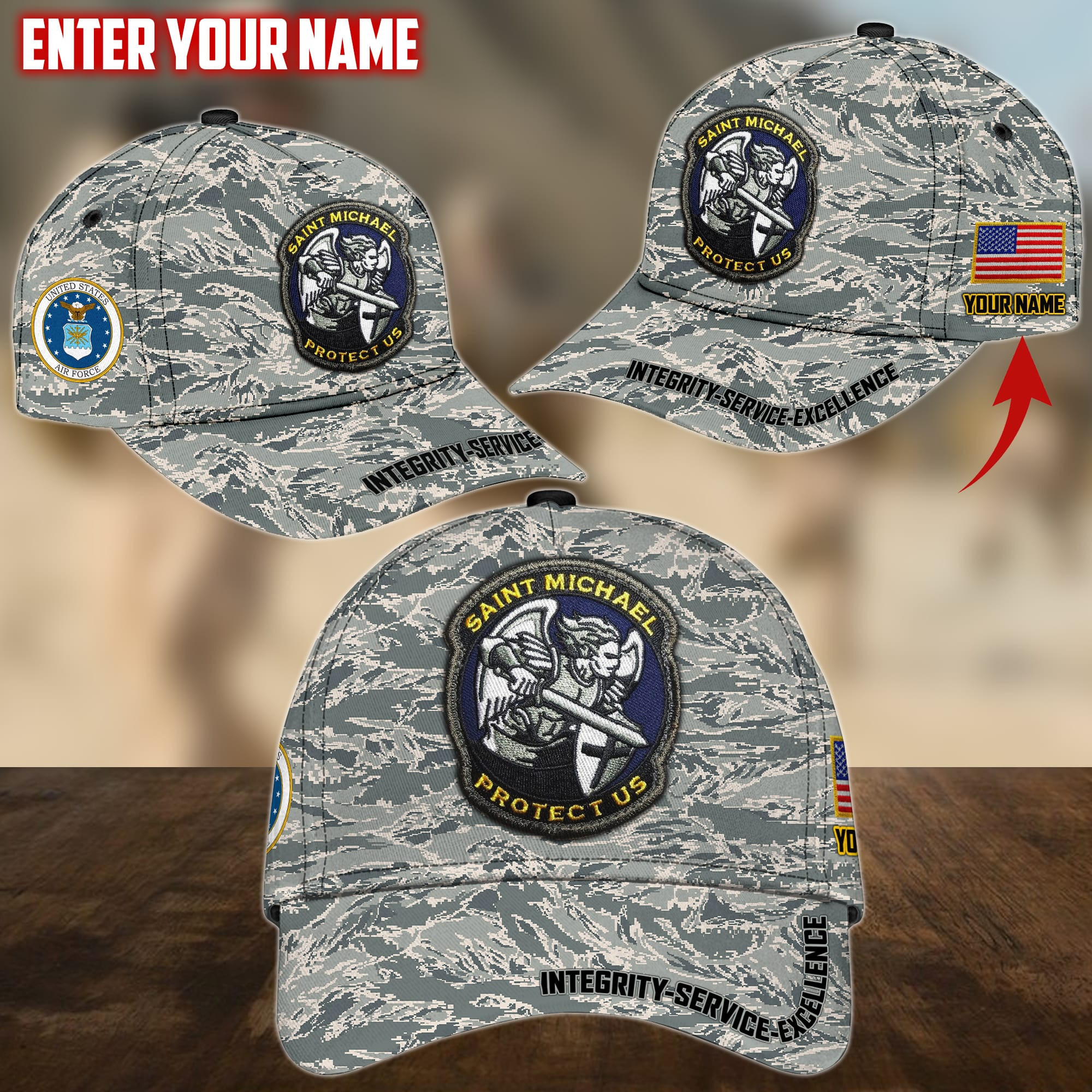 Saint Michael Protect Us Personalized Multiservice U.S Veteran Cap Trucker Hats Custom Hats Gifts For Men & Women