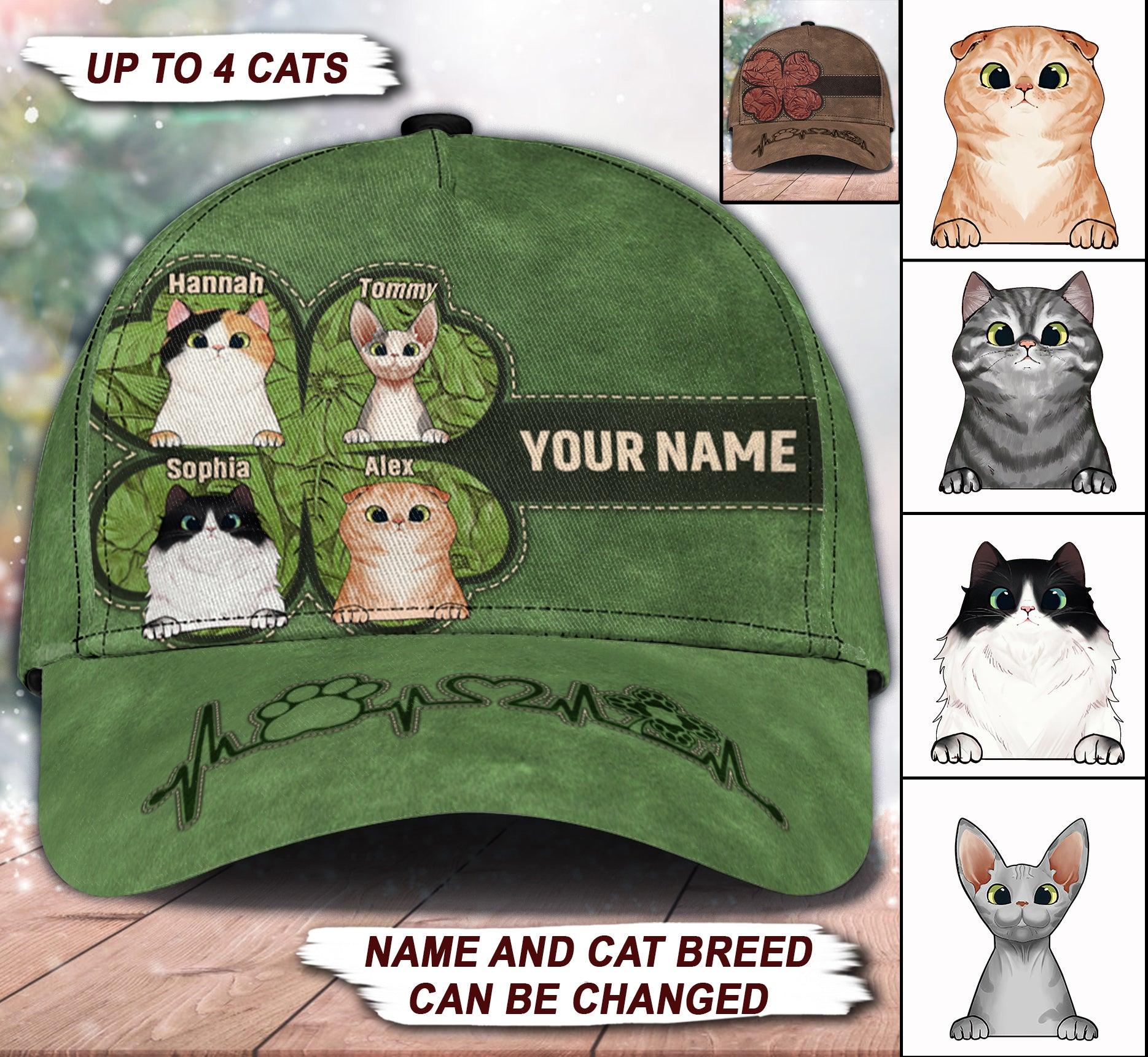 Saint Patrick's Day Cat Personalized Classic Cap, Personalized Gift for Cat Lovers, Cat Mom, Cat Dad Trucker Hats Custom Hats Gifts For Men & Women