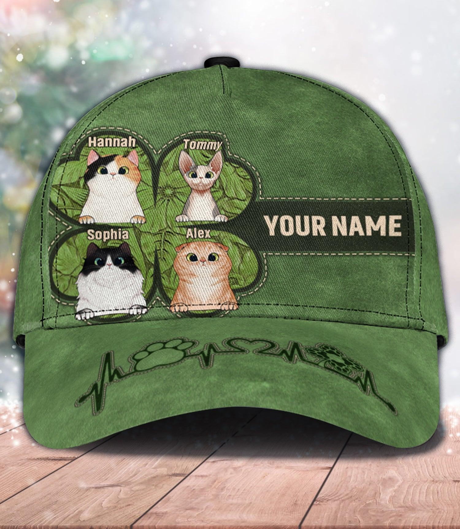 Saint Patrick's Day Cat Personalized Classic Cap, Personalized Gift for Cat Lovers, Cat Mom, Cat Dad Trucker Hats Custom Hats Gifts For Men & Women