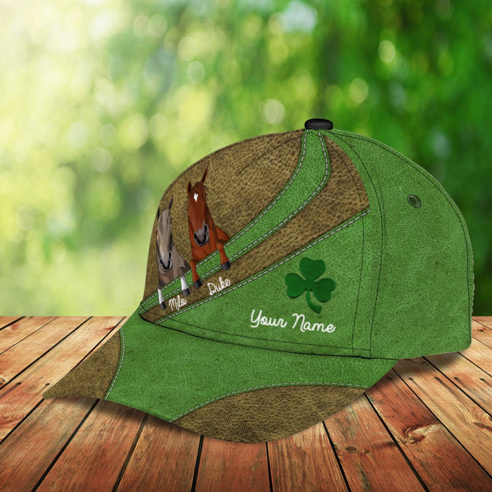 Saint Patrick's Day  Horse Lucky Green Personalized Cap, Personalized Gift for Horse Lovers Trucker Hats Custom Hats Gifts For Men & Women