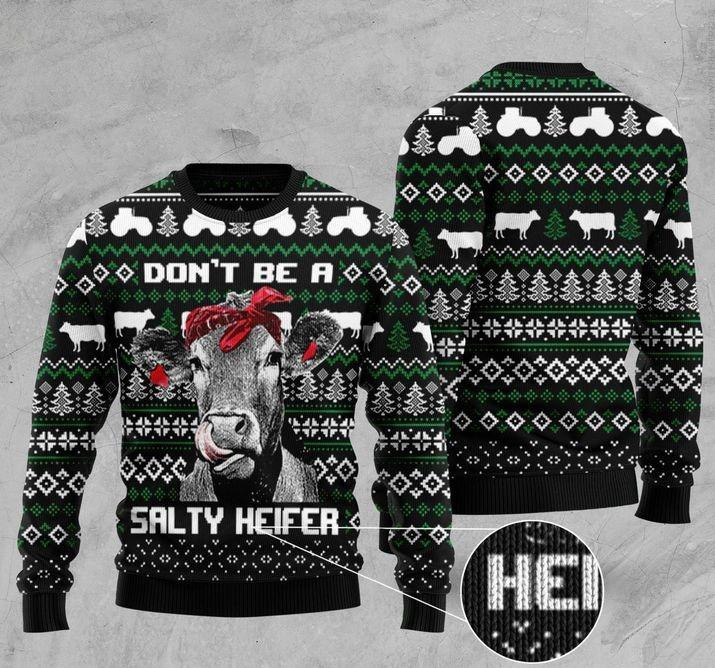 Salty Heifer Ugly Christmas Sweater Adult 3D Funny Matching for family