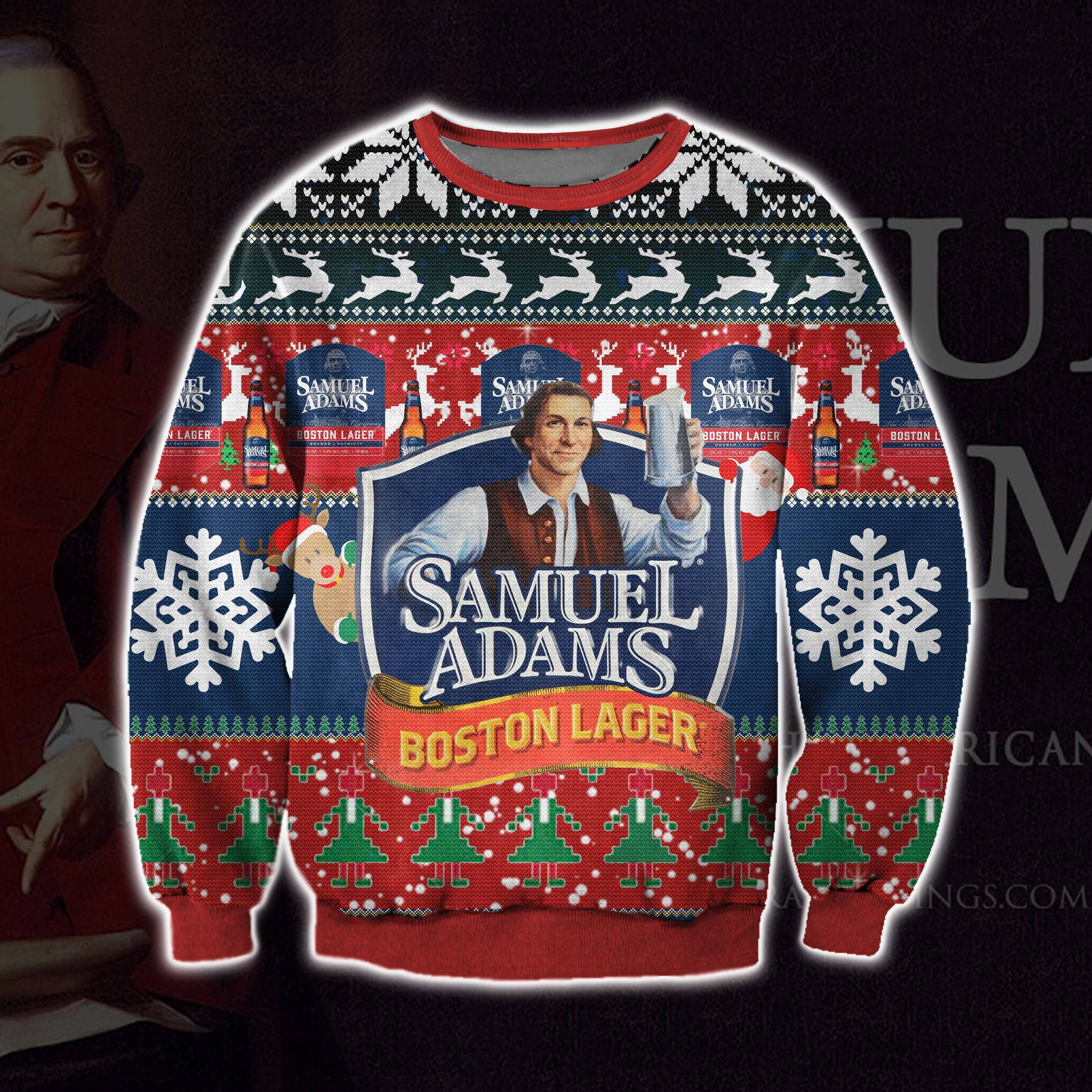 Samuel Adams Knitting Pattern 3D Print Ugly Christmas Sweater Adult 3D Funny Matching for family