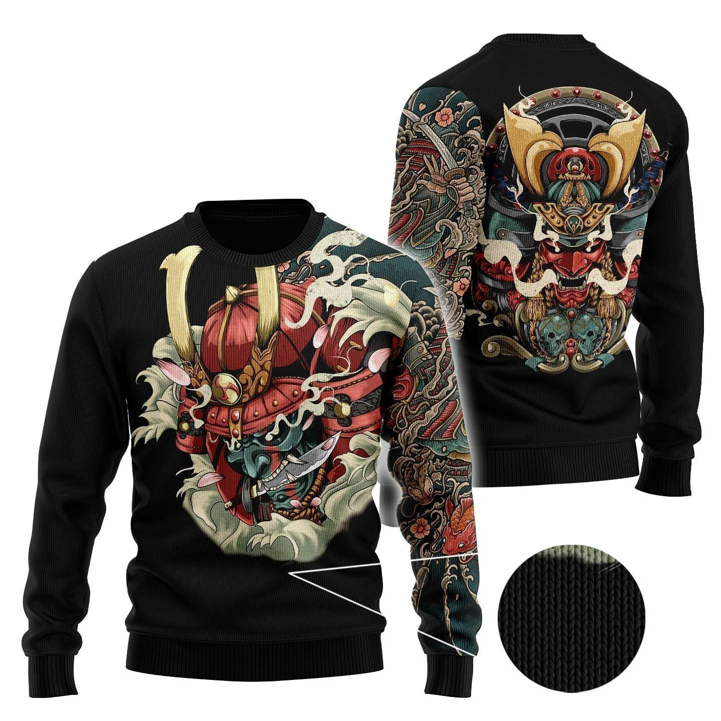 Samurai Tattoo Ugly Christmas Sweater Adult 3D Funny Matching for family