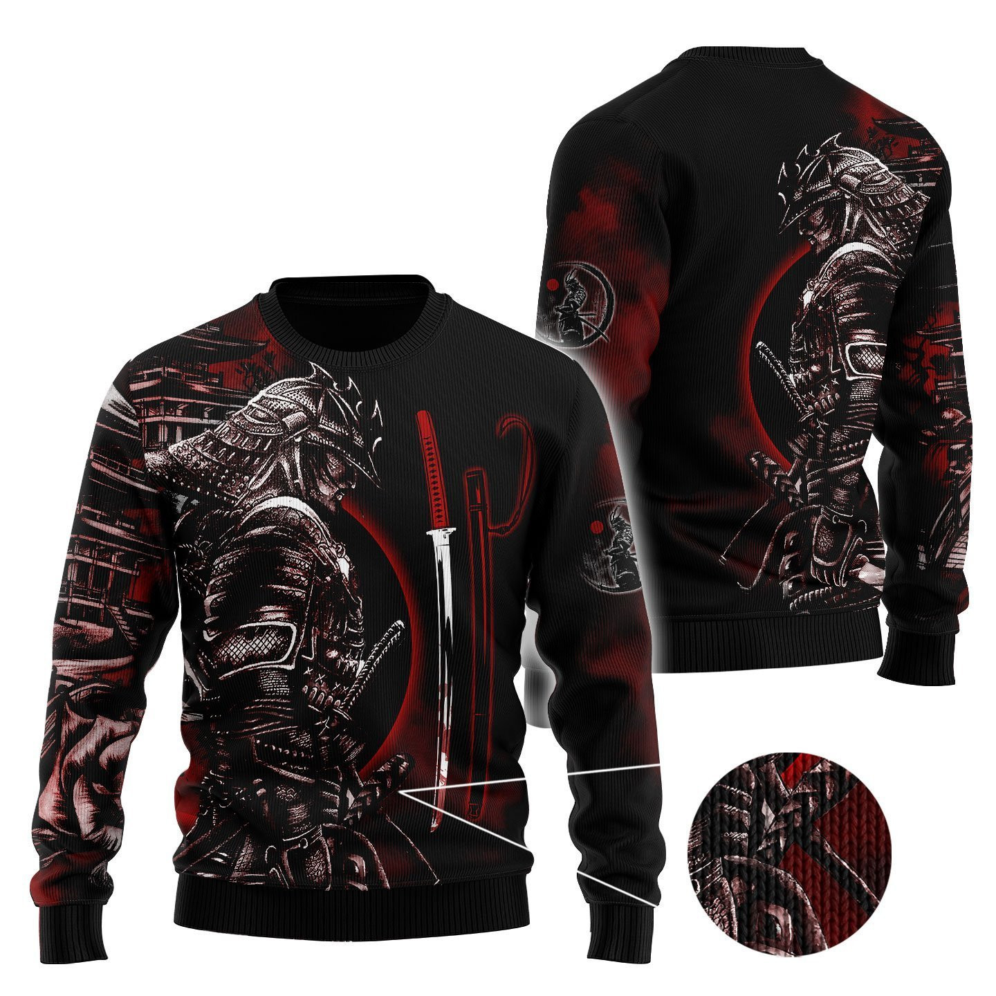 Samurai Tattoo Ugly Christmas Sweater Adult 3D Funny Matching for family