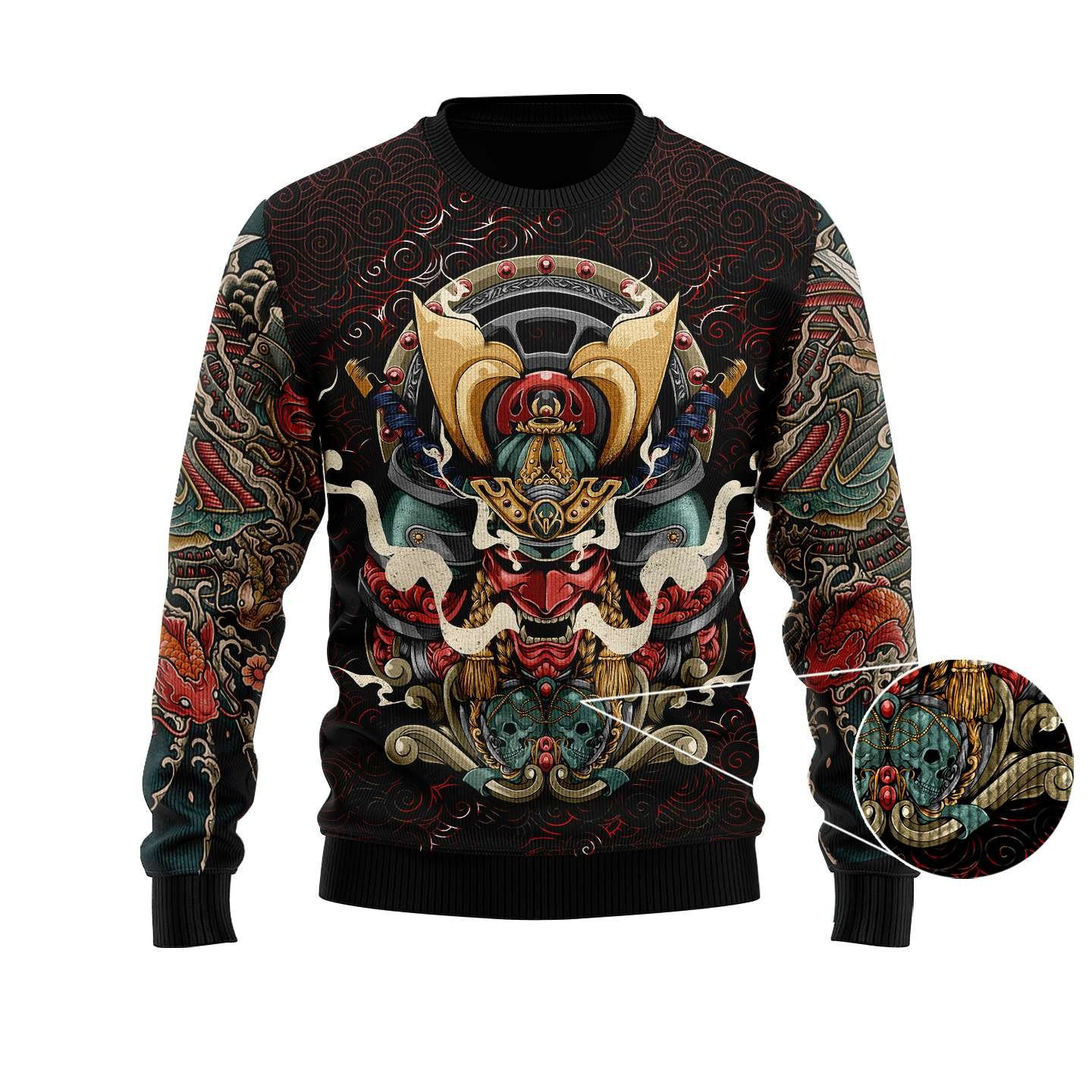 Samurai Tattoo Ugly Christmas Sweater Adult 3D Funny Matching for family