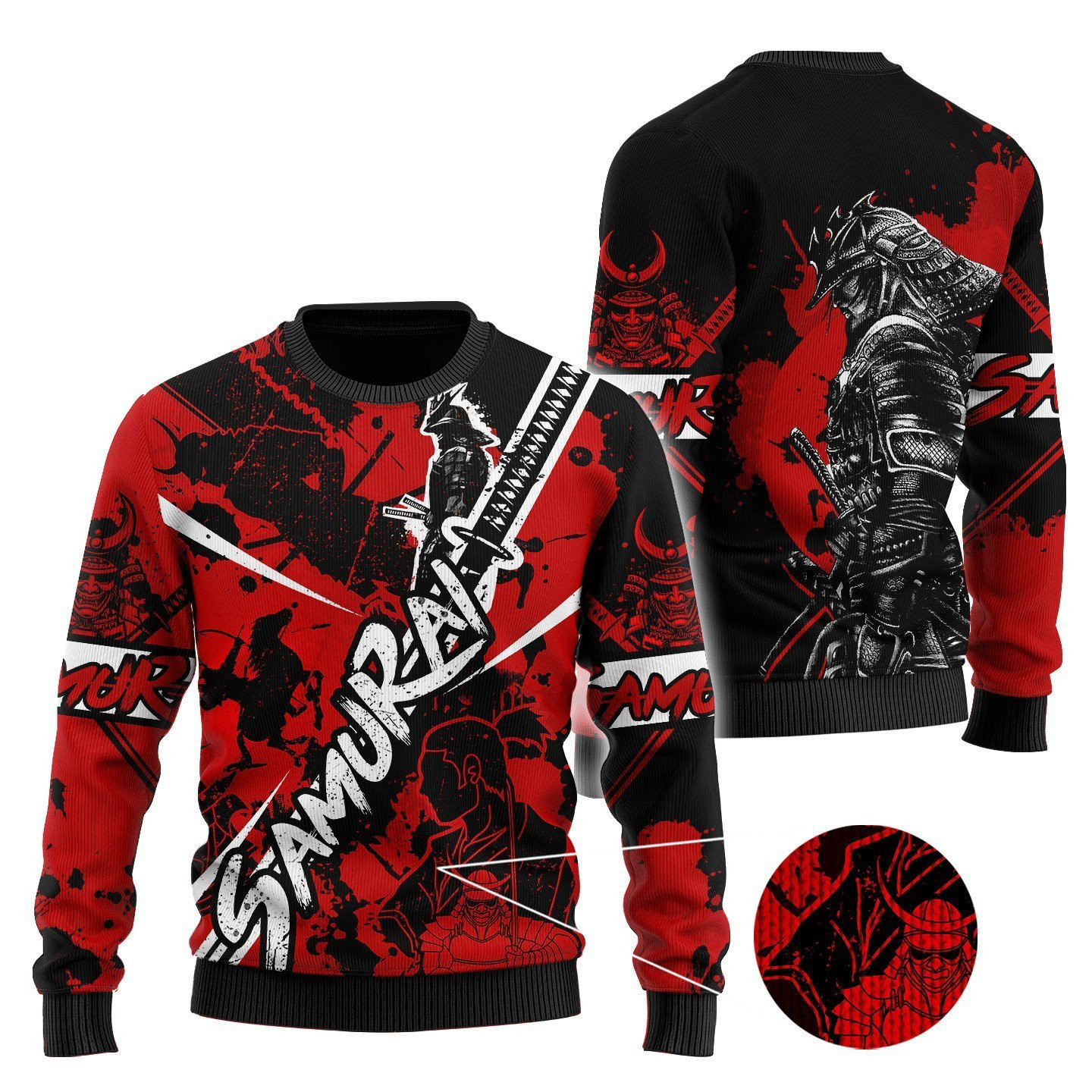 Samurai Tattoo Ugly Christmas Sweater Adult 3D Funny Matching for family