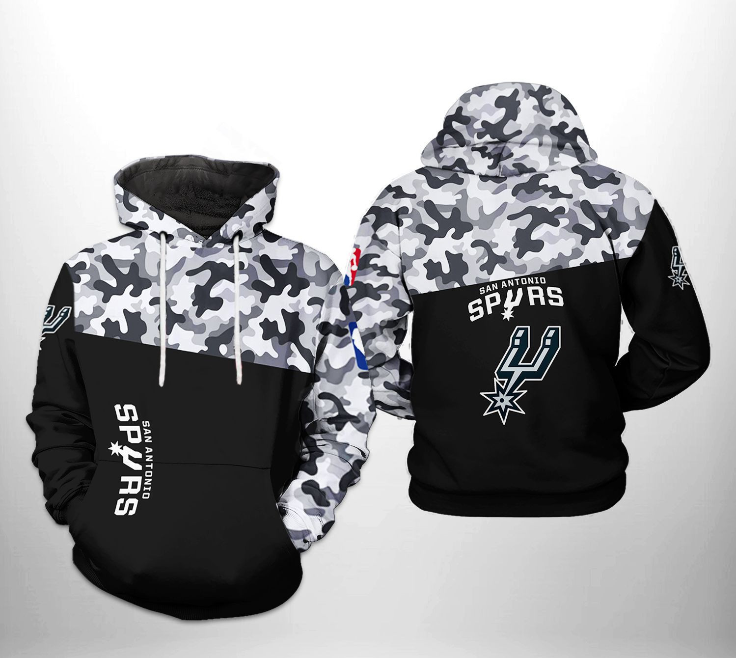 San Antonio Spurs NBA Camo Veteran Team 3D All Over Print Hoodie, Zip Hoodie
