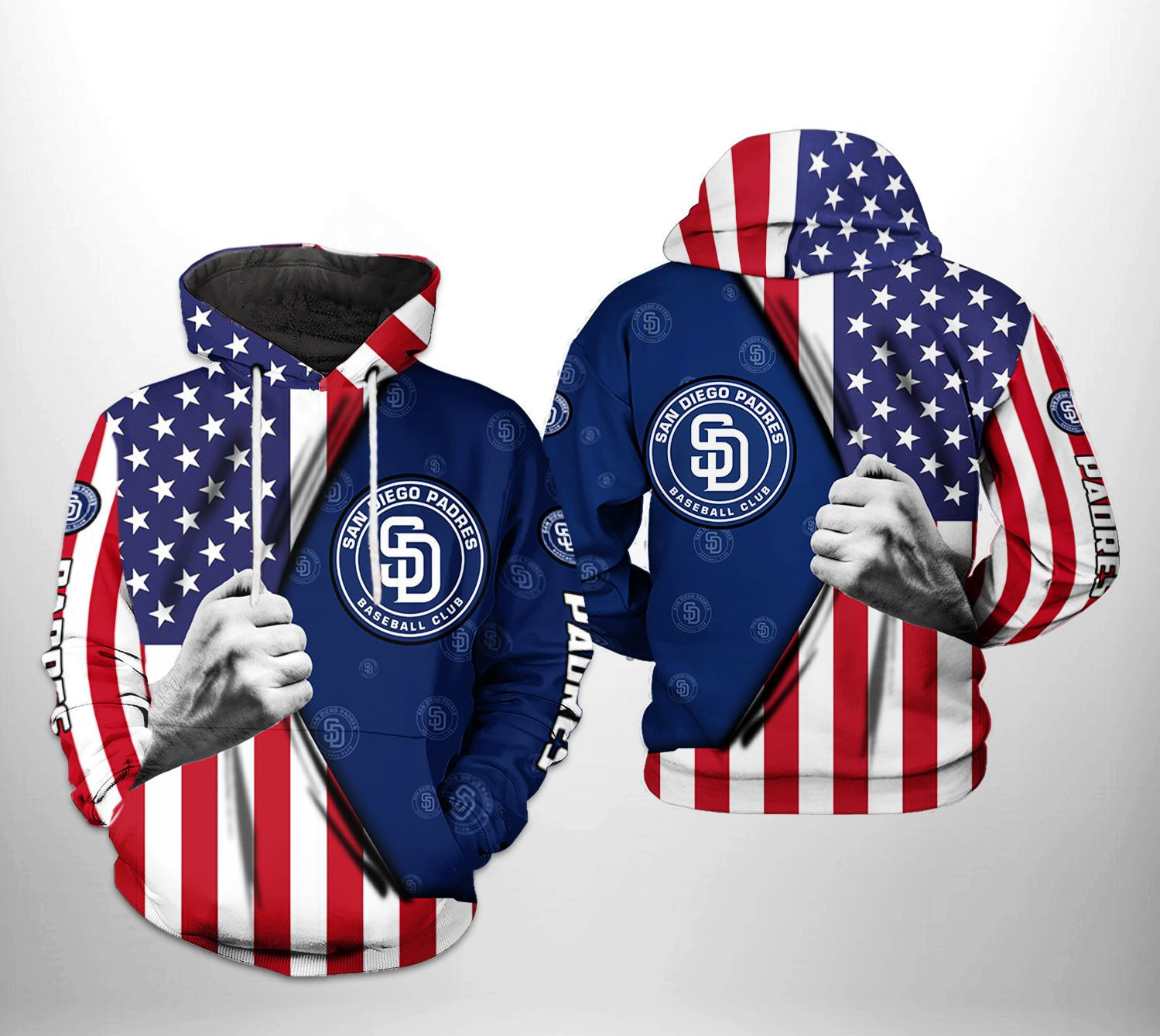 San Diego Padres MLB US Flag 3D All Over Print Hoodie, Zip Hoodie