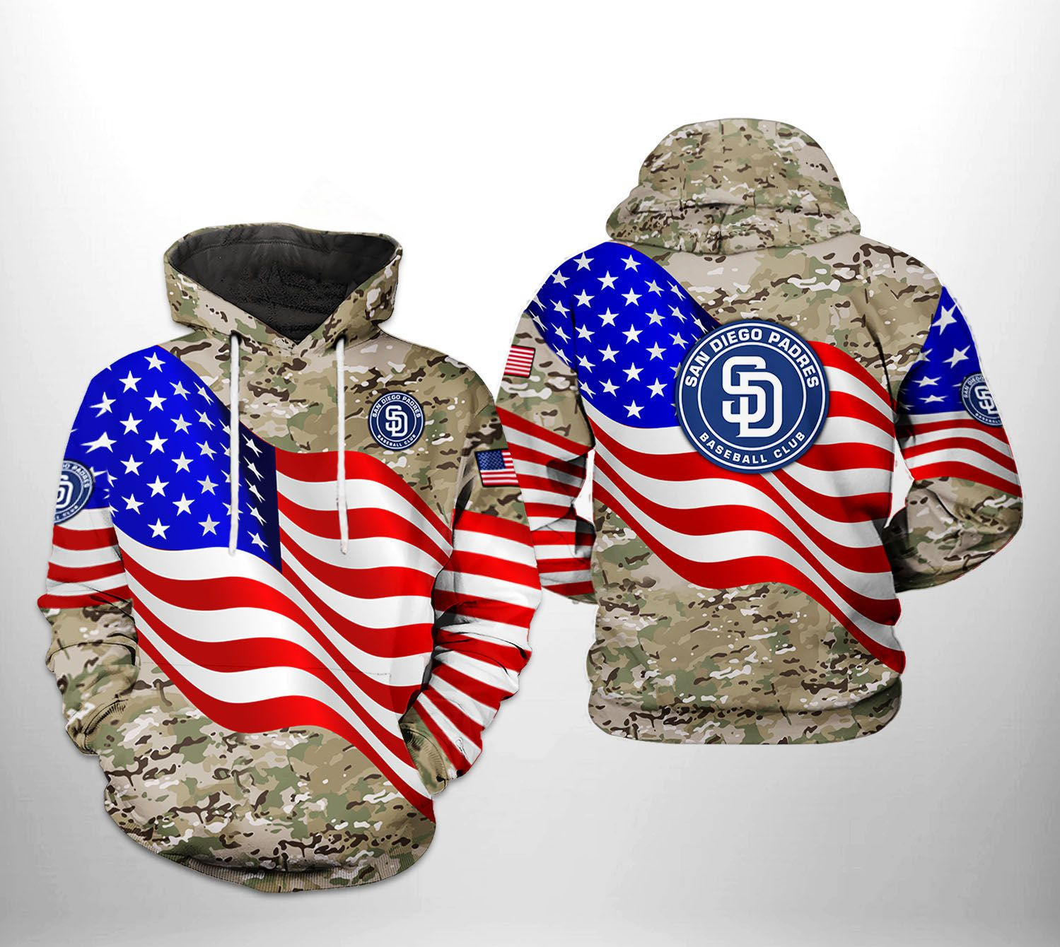 San Diego Padres MLB US Flag Camo Veteran 3D All Over Print Hoodie, Zip Hoodie