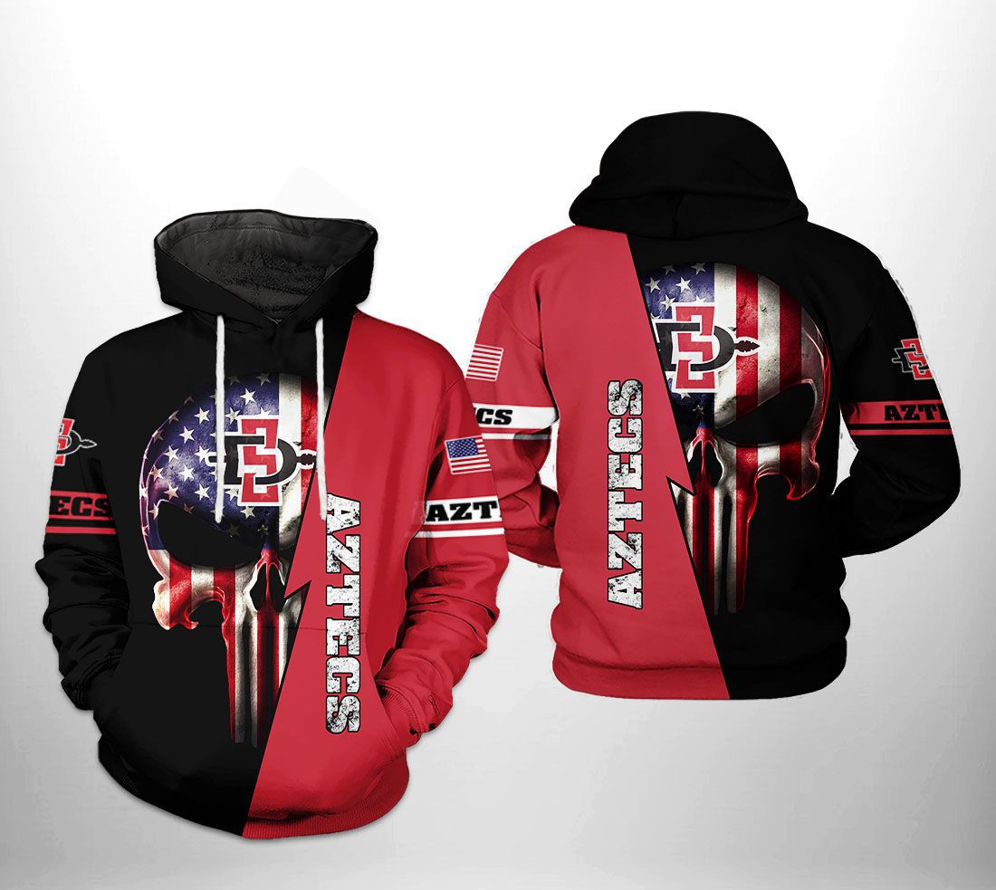 San Diego State Aztecs NCAA US Flag Skull 3D All Over Print Hoodie, Zip Hoodie