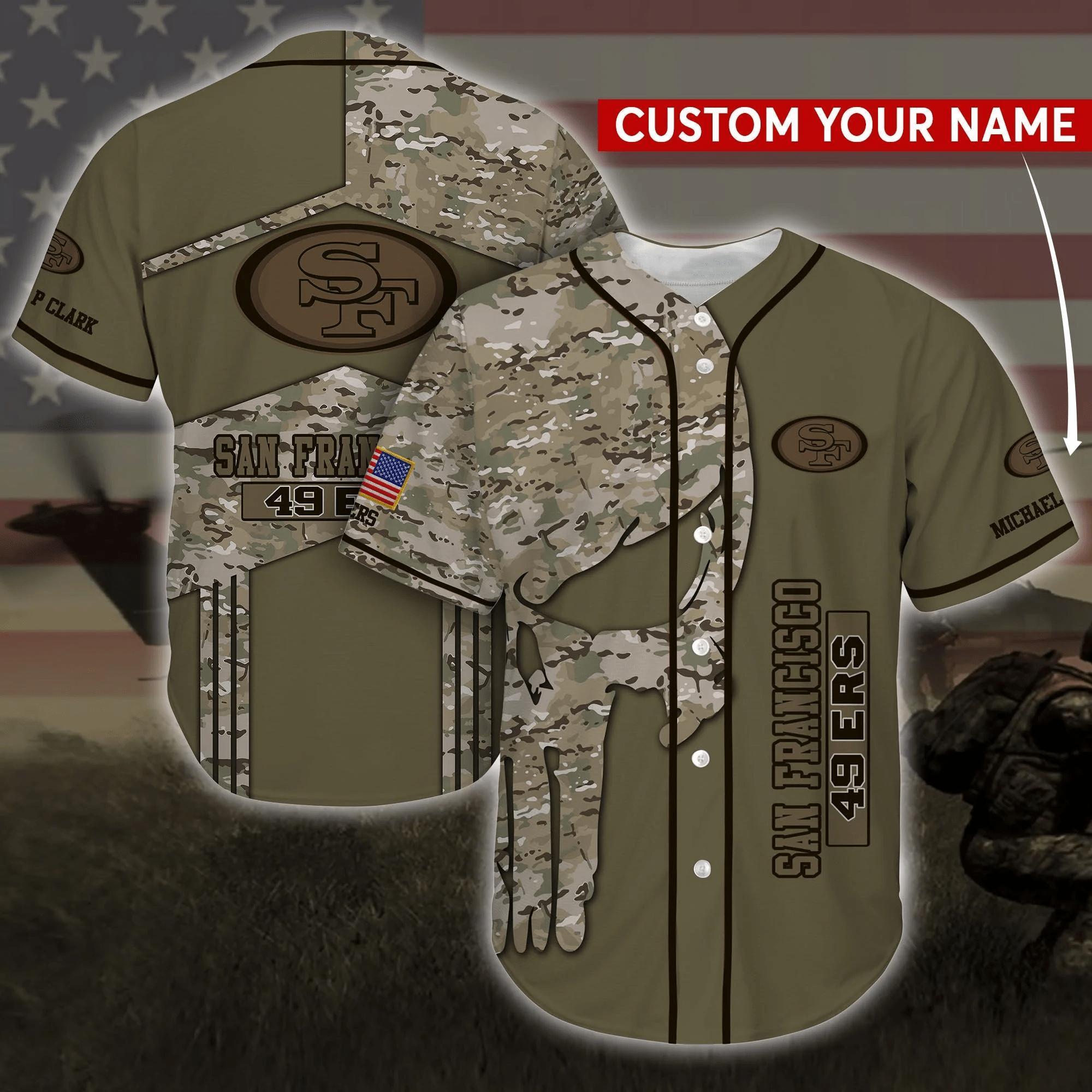 San Francisco 49Ers Camo Baseball Jersey Shirt With NLF Logo
