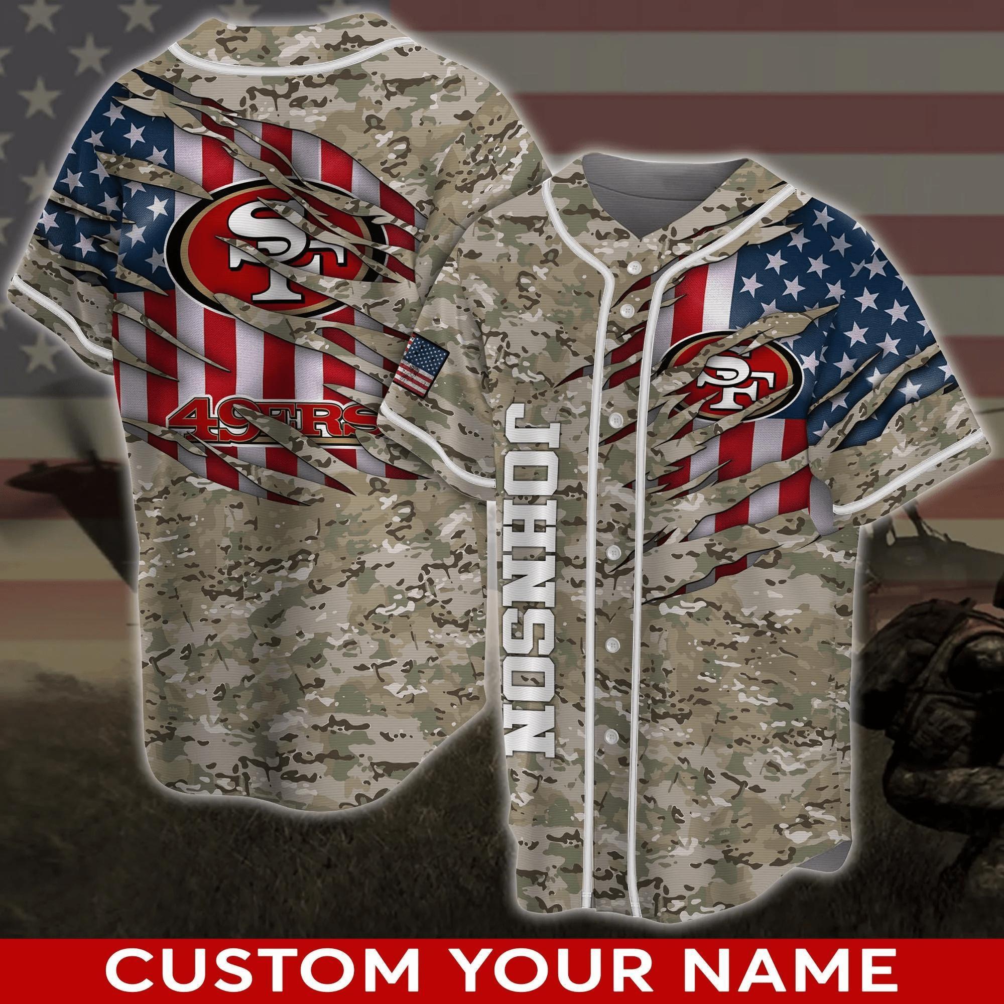 San Francisco 49Ers Camo Flag Baseball Jersey Shirt With NLF Logo