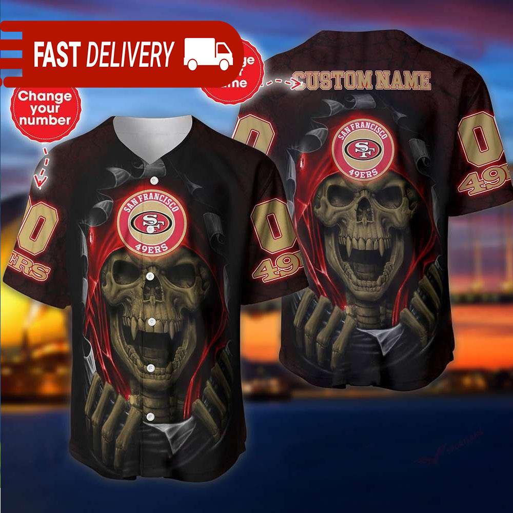 San Francisco 49Ers Custom NLF Jersey Skull Personalized Baseball Jersey