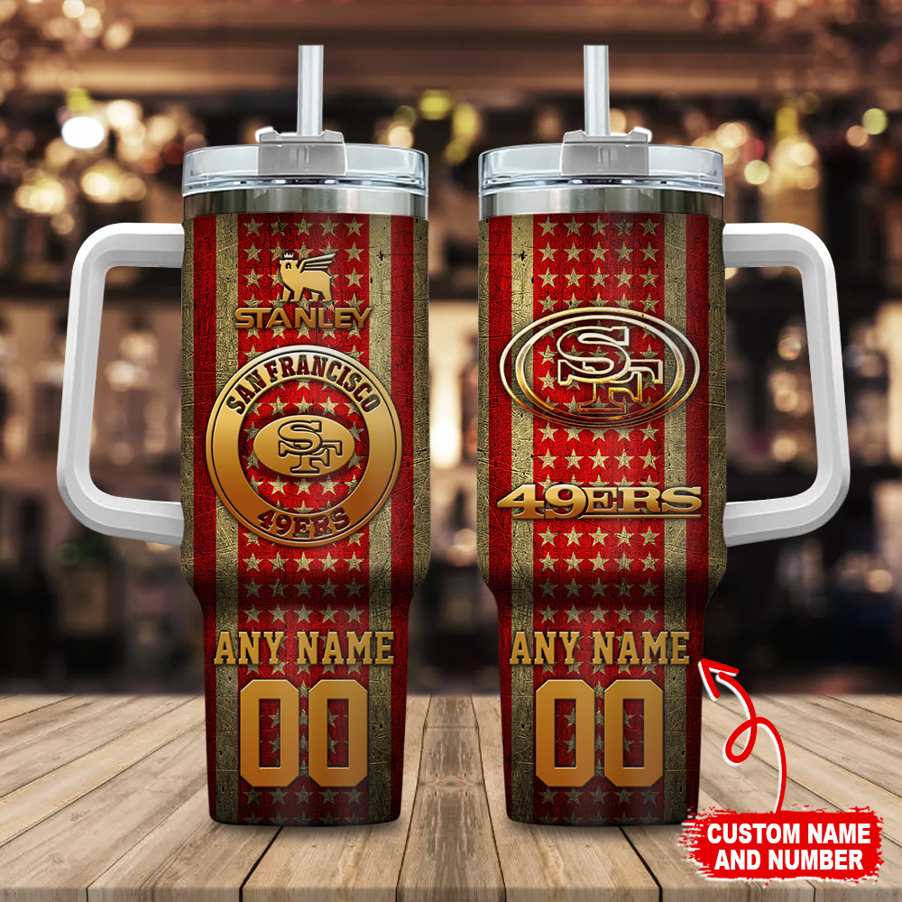 San Francisco 49ers NFL Golden Logos US Flag Custom Stanley Cup 40 oz 30 oz Tumbler With HandleTVC230181