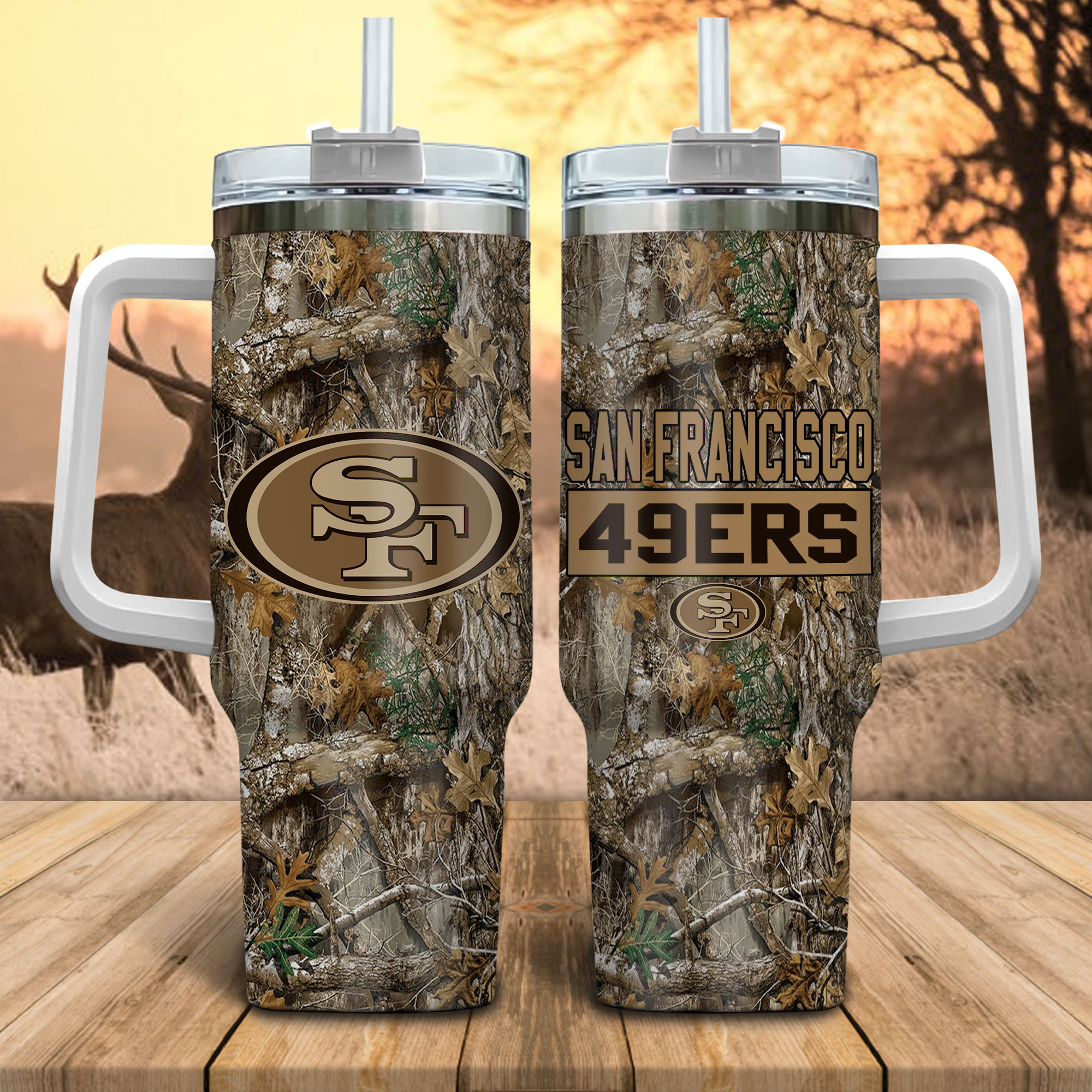 San Francisco 49ers NFL Hunting Realtree Custom Stanley Cup 40 oz 30 oz Tumbler With HandleTVC230147