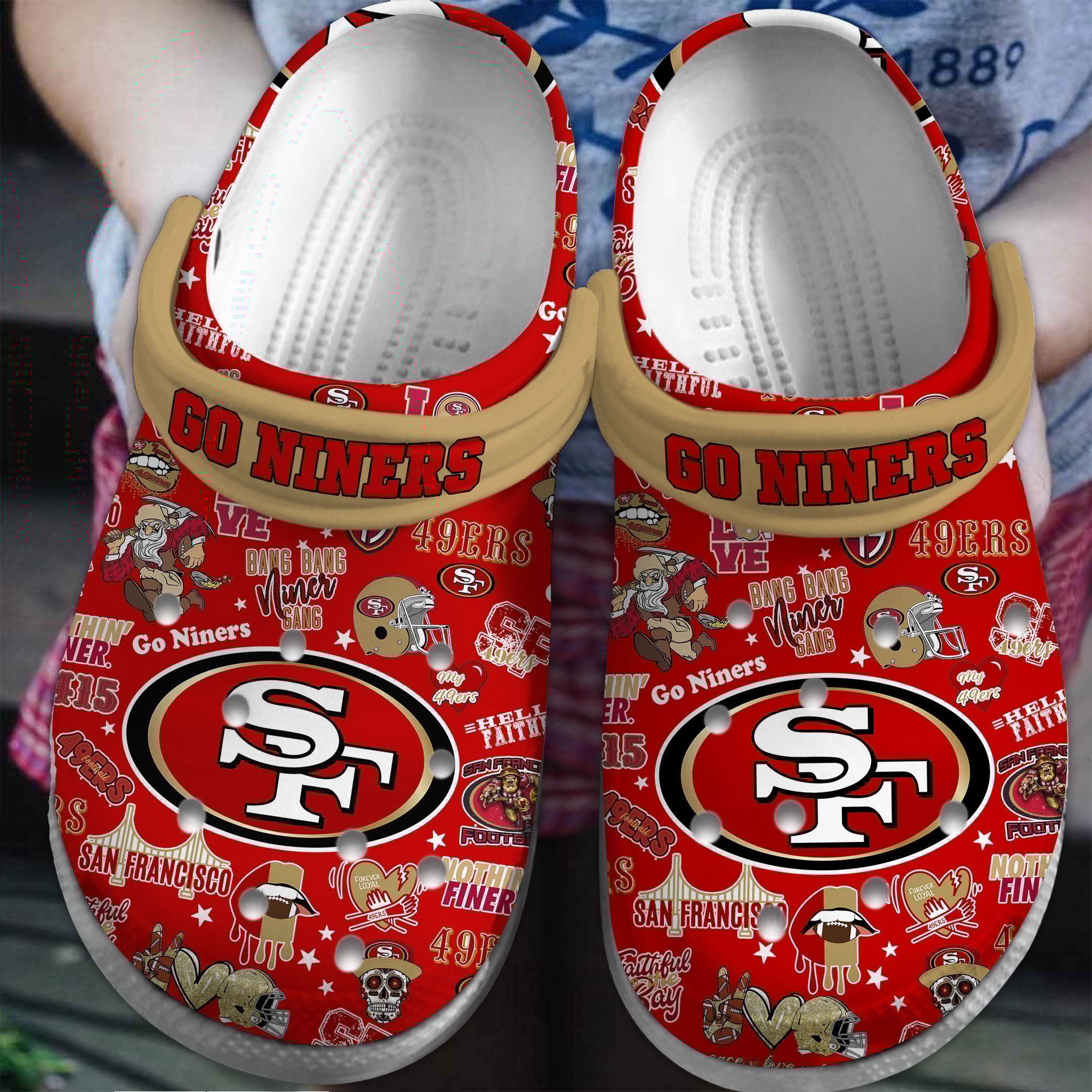 San Francisco 49ers NFL Sport Crocs Crocband Clogs Shoes Comfortable For Men Women and Kids