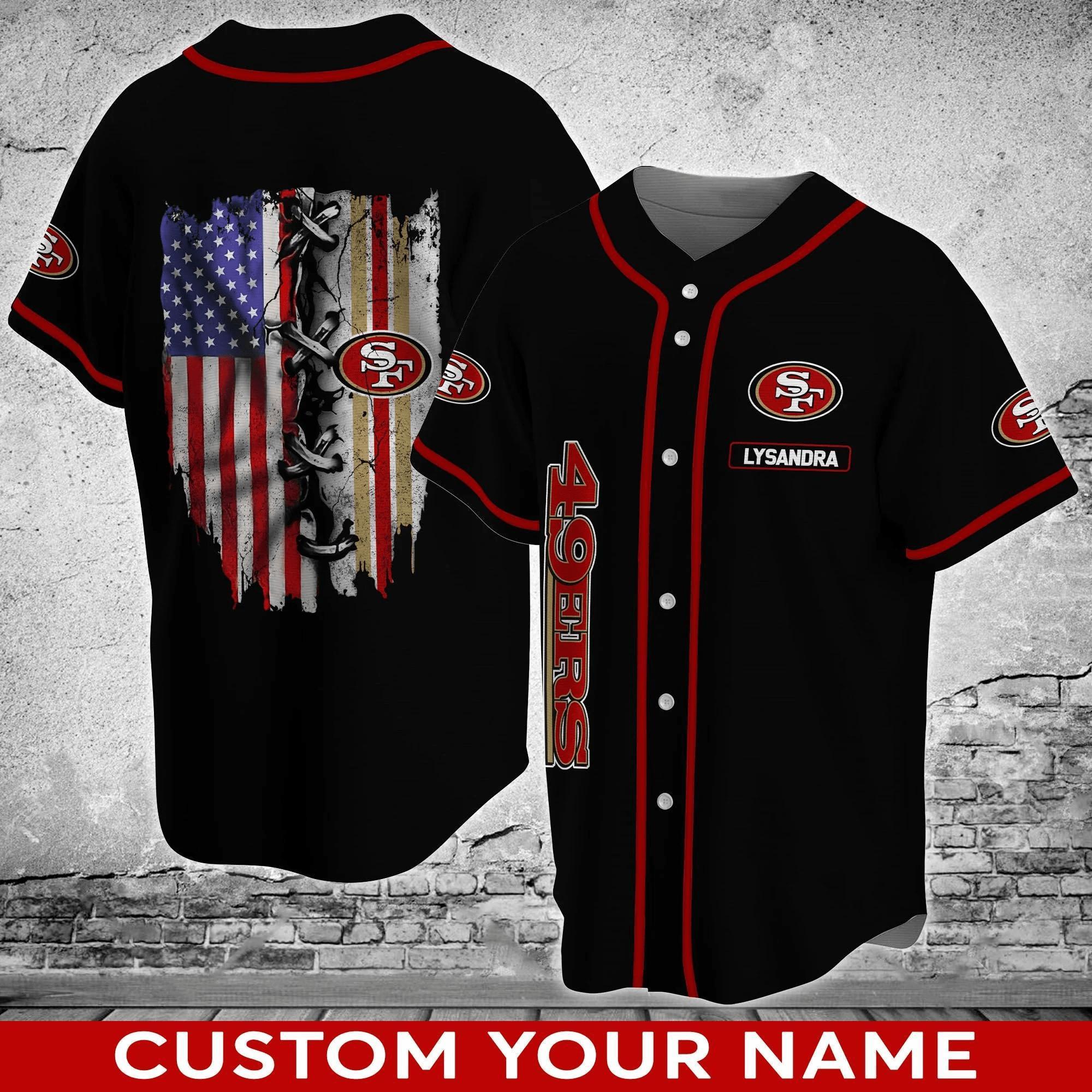 San Francisco 49Ers Us Flag Baseball Jersey Shirt With Your Name