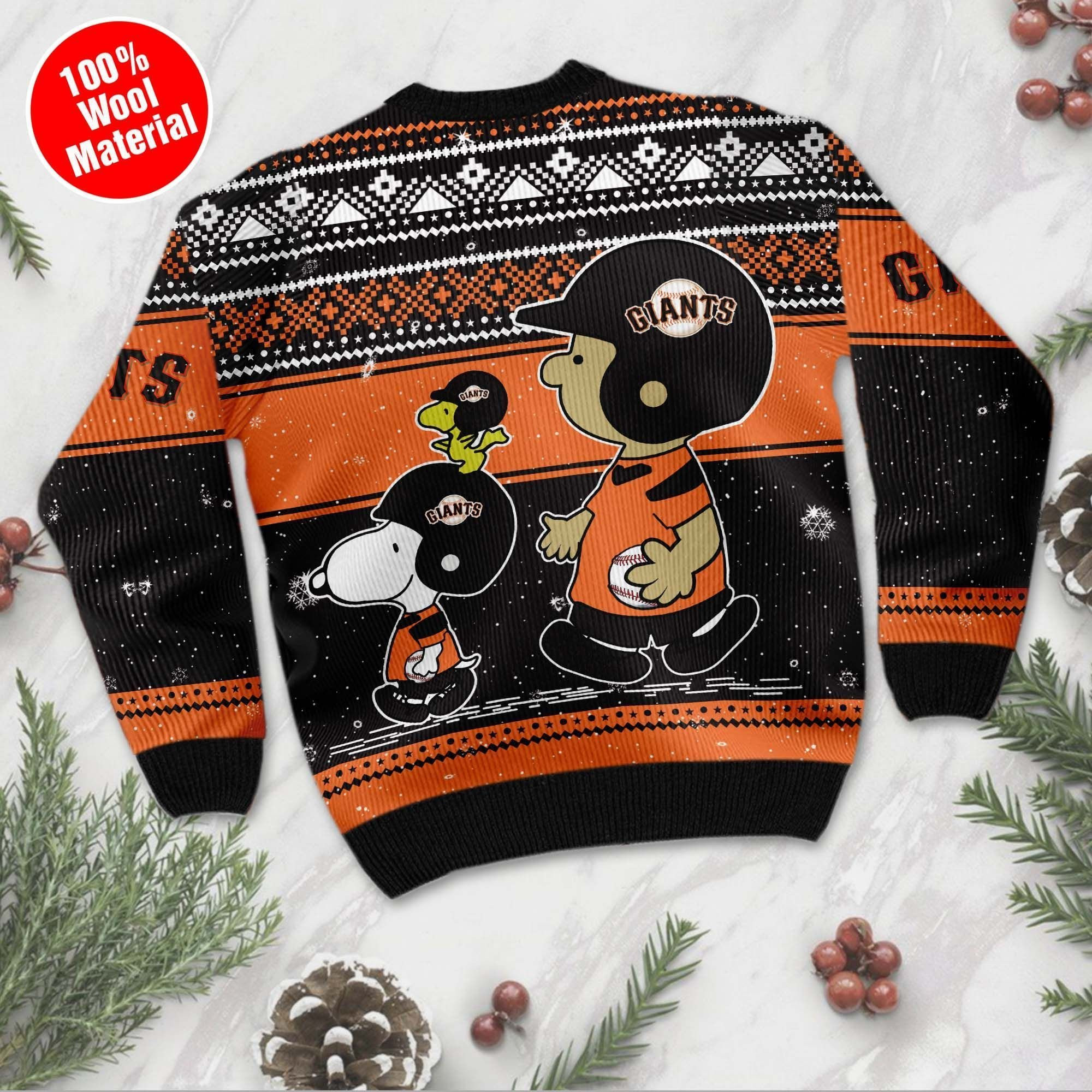 San Francisco Giants Charlie Brown Snoopy Wear Football Jersey Ugly Christmas Sweater Adult 3D Funny Matching for family - Image 2