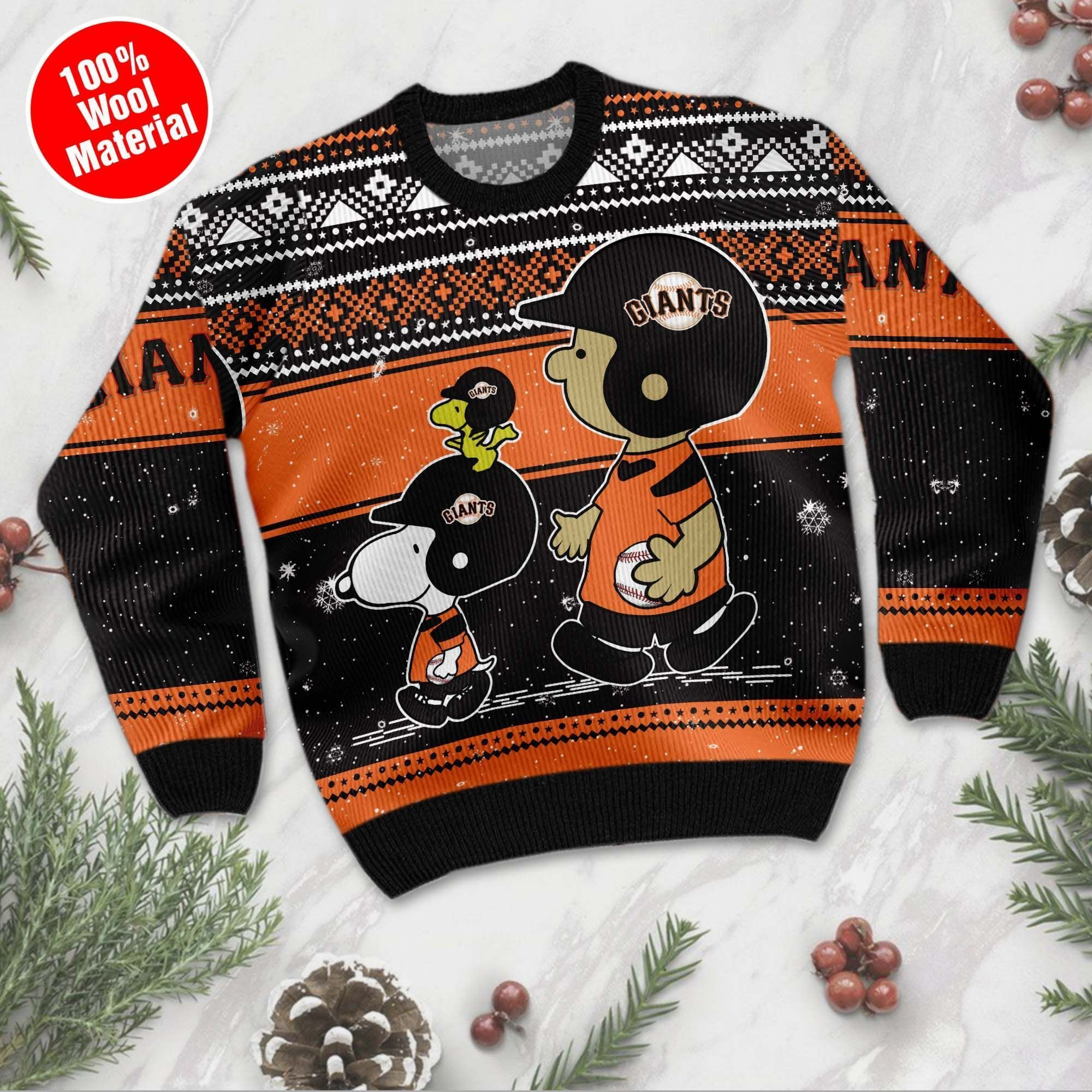 San Francisco Giants Charlie Brown Snoopy Wear Football Jersey Ugly Christmas Sweater Adult 3D Funny Matching for family - Image 3