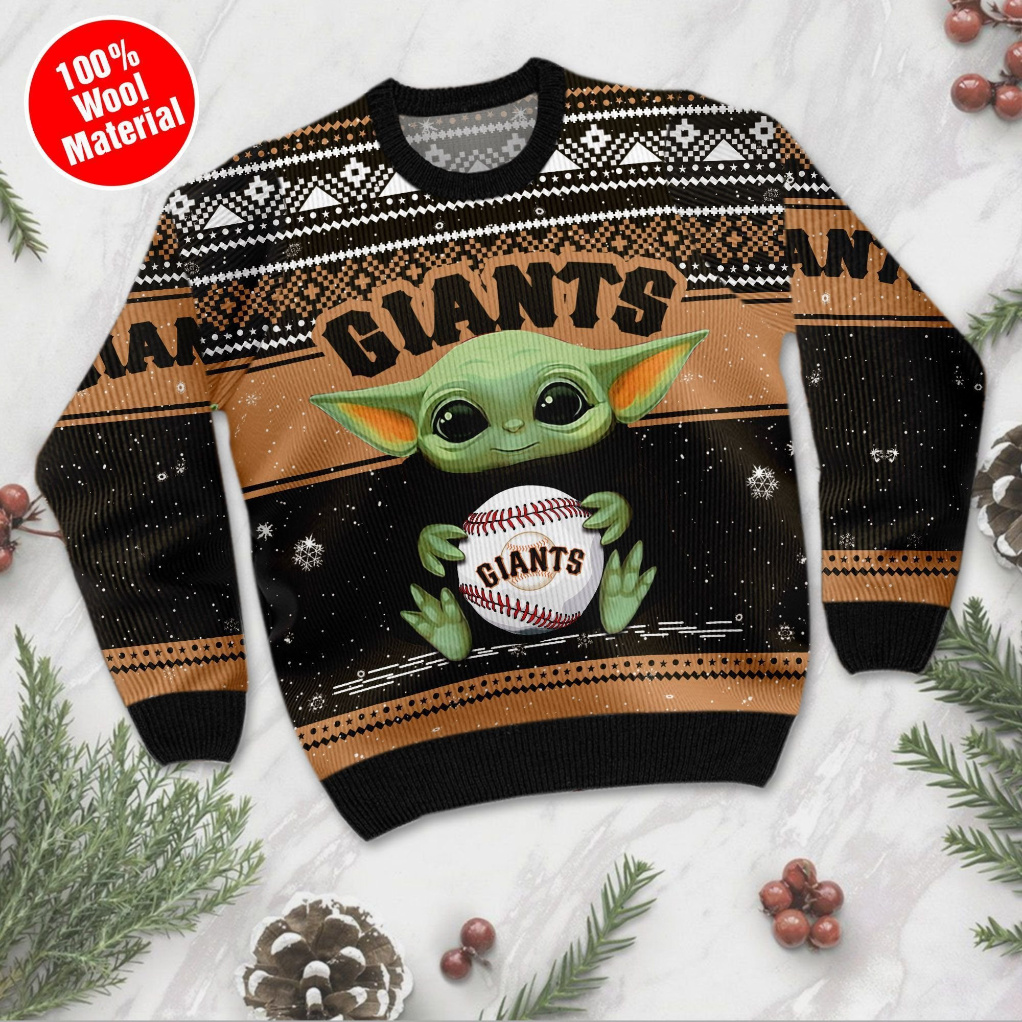 San Francisco Giants Grogu Baby Yoda Hug Logo Ugly Christmas Sweater Adult 3D Funny Matching for family - Image 2