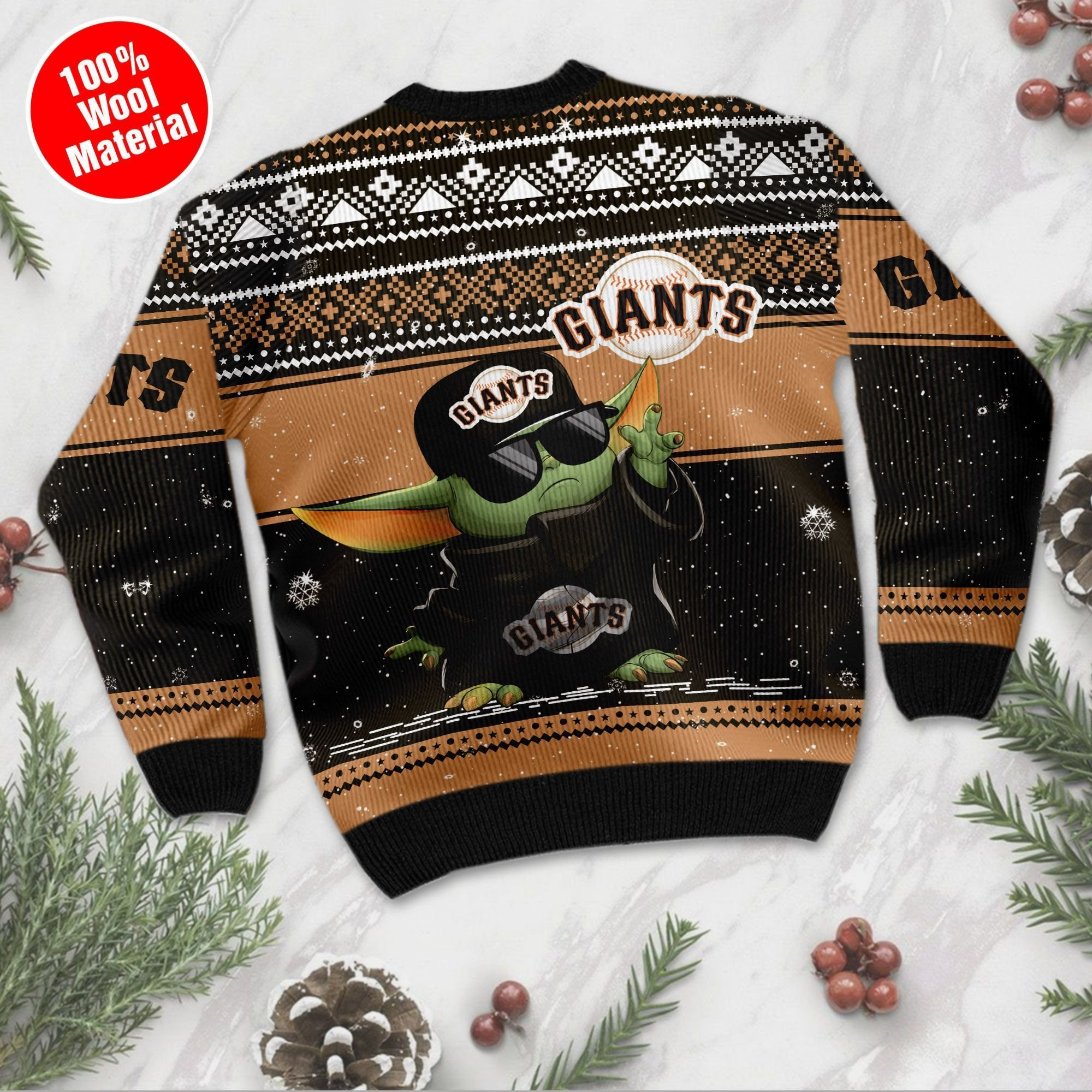 San Francisco Giants Grogu Baby Yoda Hug Logo Ugly Christmas Sweater Adult 3D Funny Matching for family - Image 3