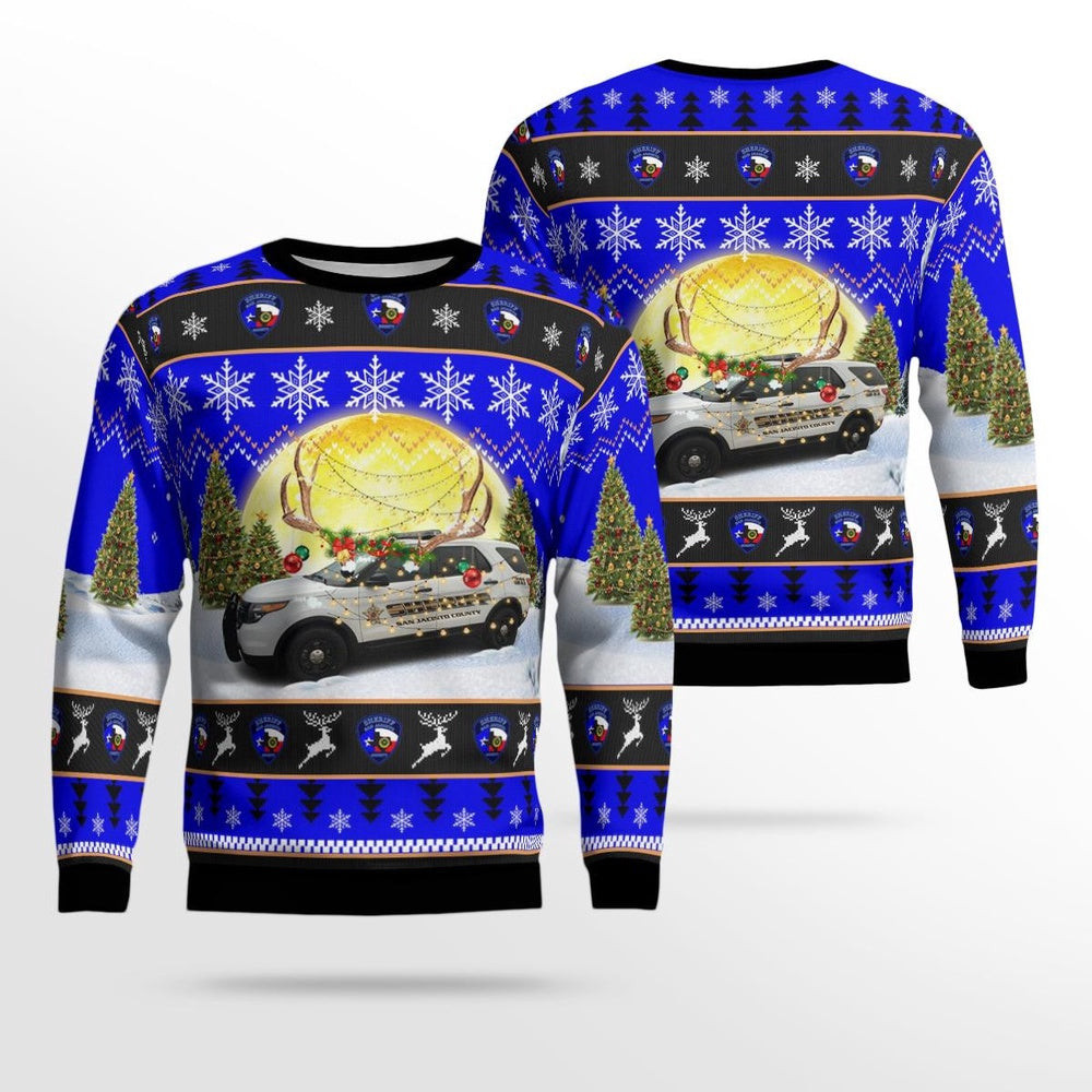 San Jacinto County Sheriff Ford Interceptor SUV Texas Christmas AOP Ugly Sweater Unisex Christmas Gift