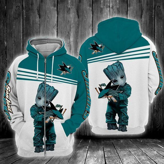 San Jose Sharks Groot 3D All Over Print Hoodie, Zip Hoodie
