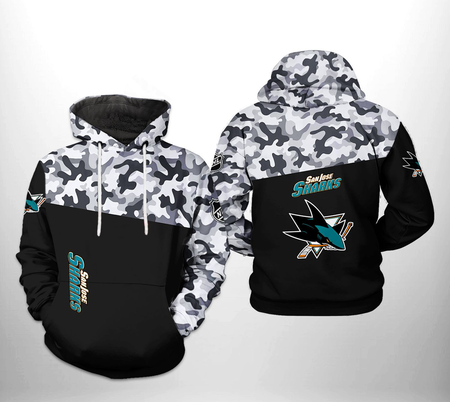 San Jose Sharks NHL Camo Veteran 3D All Over Print Hoodie, Zip Hoodie