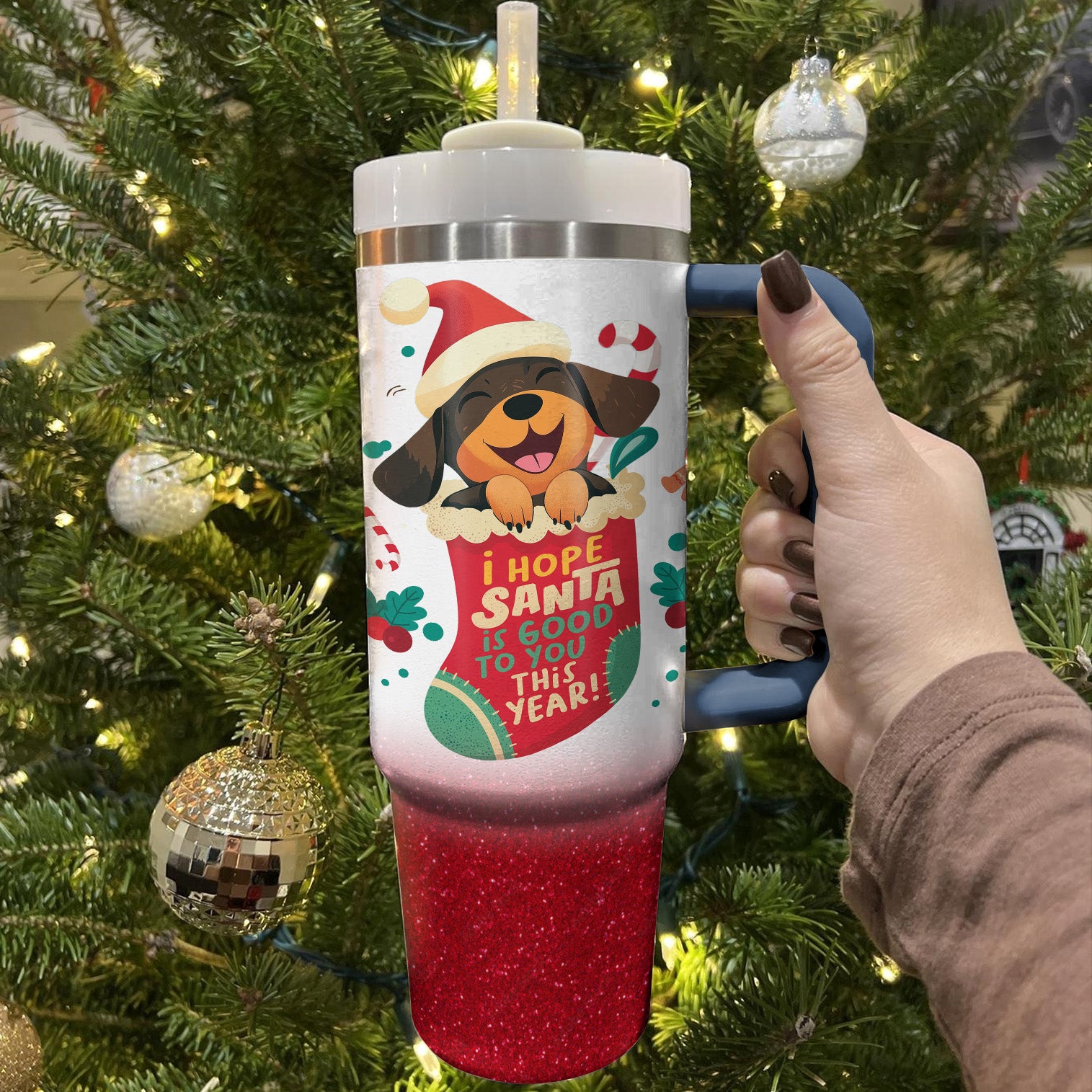 Santa’s Puppy Delight Christmas Custom Stanley Cup 40 oz 30 oz Tumbler With HandleTVC2301500 - Image 2