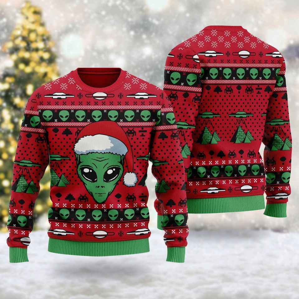 Santa Alien 3D Sweater Fan Gift, Green Character Ugly Christmas Sweater, Xmas 3D Sweater