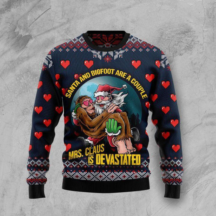 Santa And Bigfoot Are A Couple Ugly Christmas Sweater Adult 3D Funny Matching for family