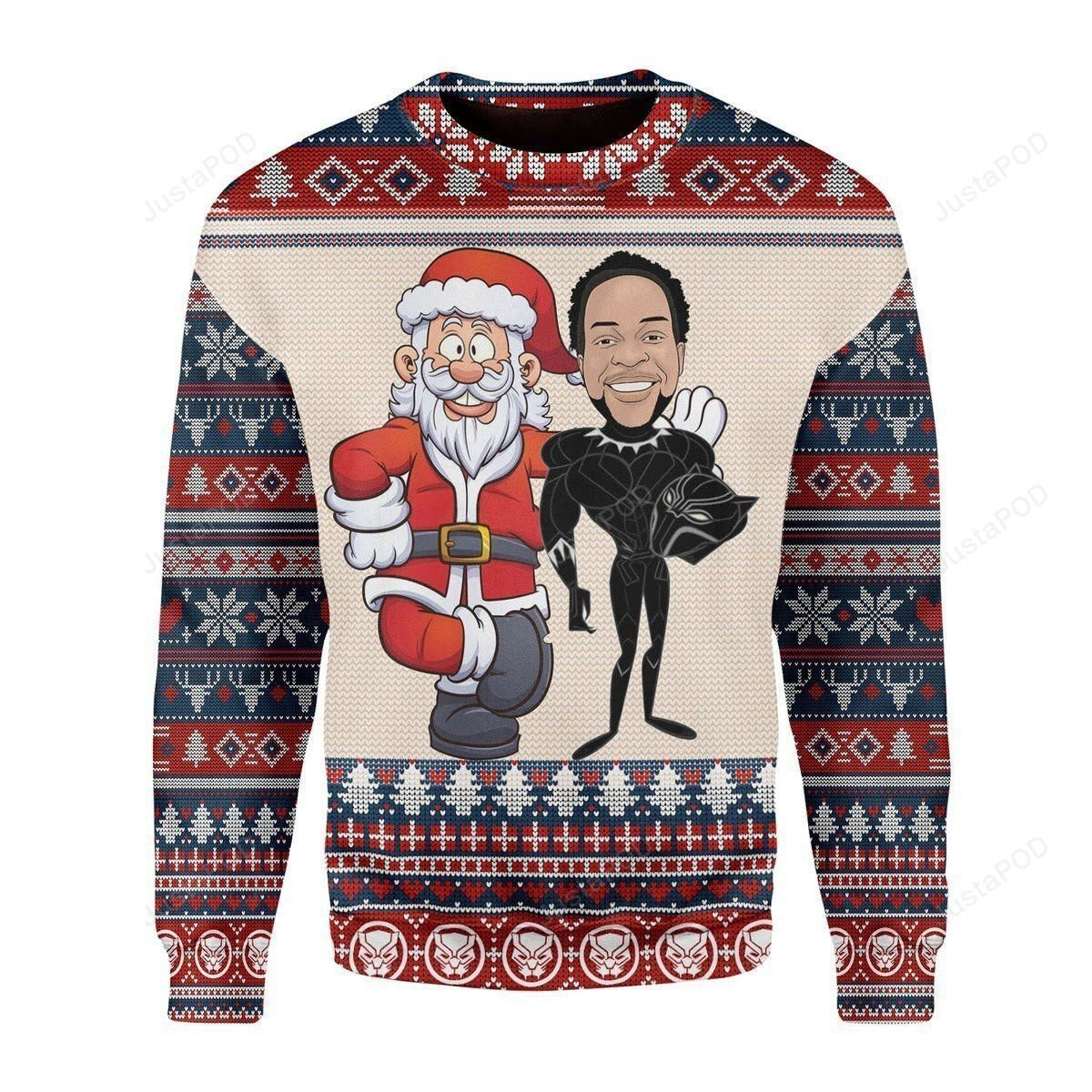 Santa And Chadwick Boseman Ugly Christmas Sweater Adult 3D Funny Matching for family