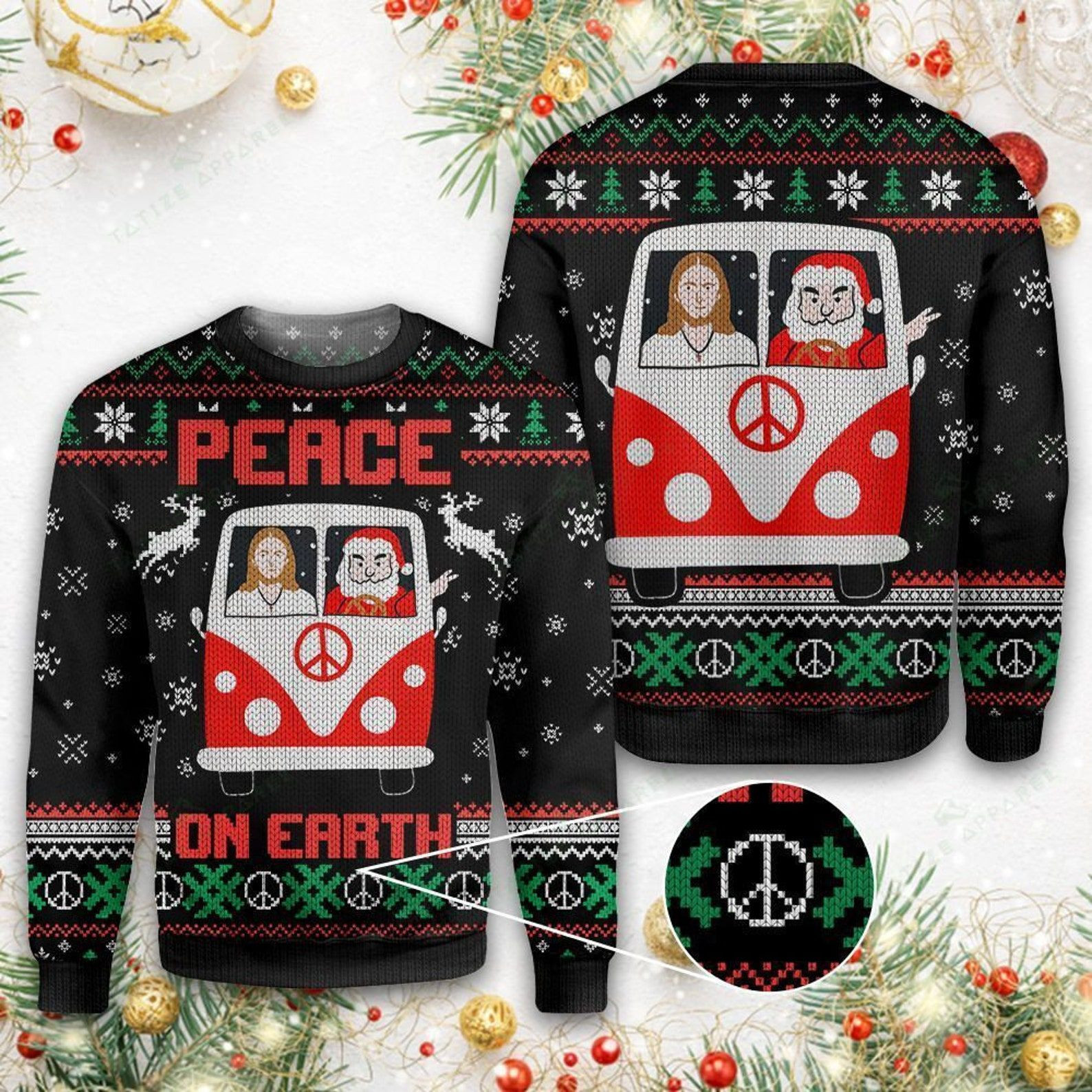 Santa And Jesus Christmas Peace On Earth For Unisex Ugly Christmas Sweater Adult 3D Funny Matching for family