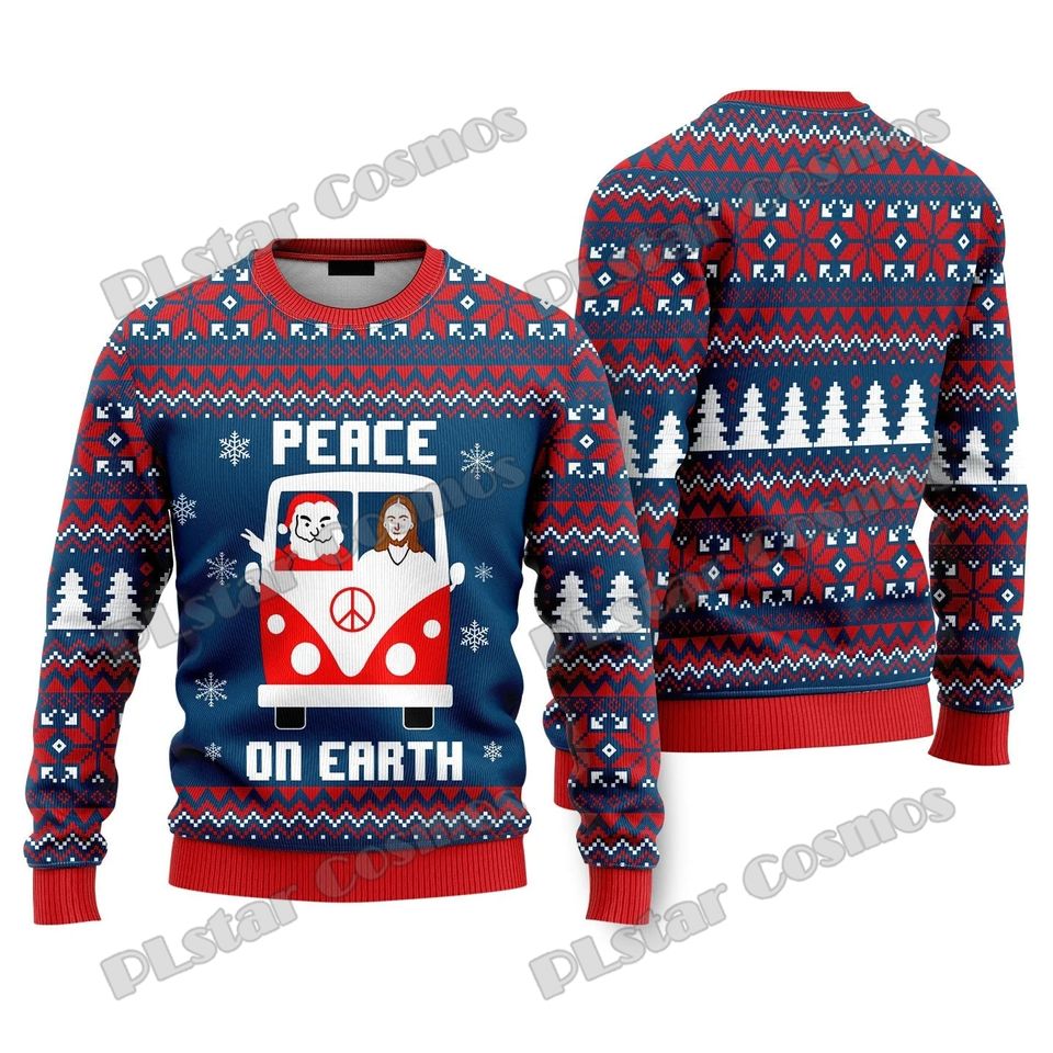 Santa And Jesus Hippie Bus 3D Printed Ugly Christmas Sweater
