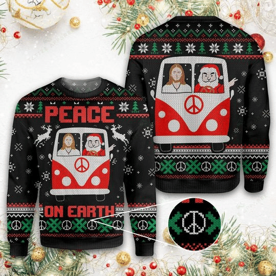 Santa And Jesus Peace On Earth Ugly Christmas Sweater Adult 3D Funny Matching for family