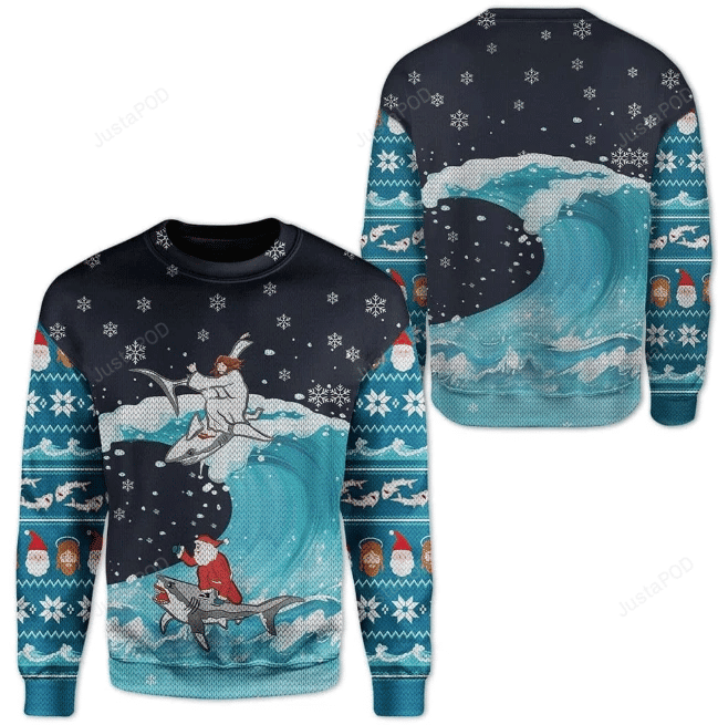 Santa And Jesus Ugly Christmas Sweater Adult 3D Funny Matching for family