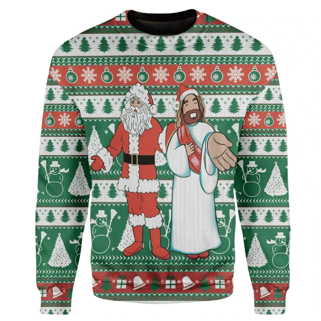 Santa And Jesus  Ugly Christmas Sweater Adult 3D Funny Matching for family