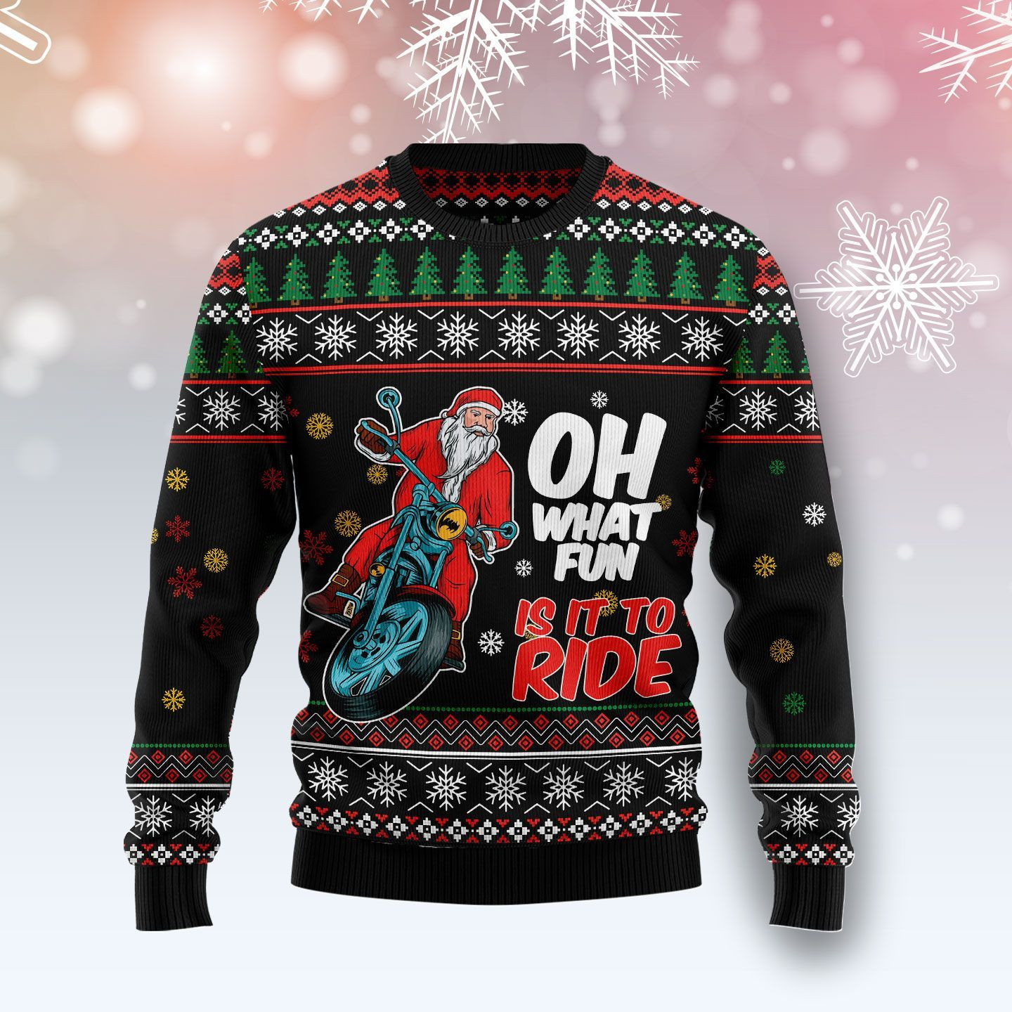 Santa And Motor Ugly Christmas Sweater Adult 3D Funny Matching for family