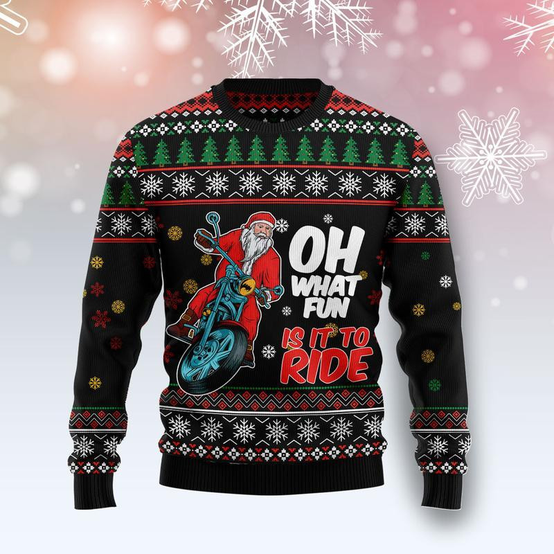 Santa And Motor Ugly Christmas Sweater Adult 3D Funny Matching for family