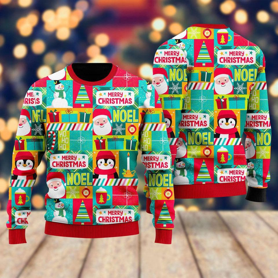 Santa And Penguin Merry Christmas Ugly Sweater, Xmas Sweater