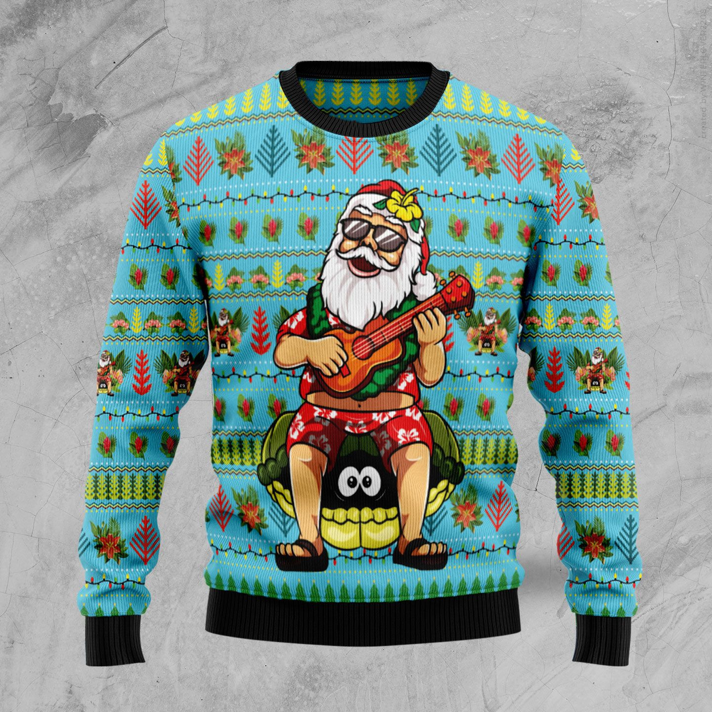 Santa and Ukulele Christmas Ugly Christmas Sweater Adult 3D Funny Matching for family