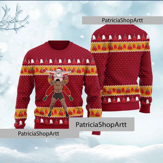 Santa And Wrestling Mike Tyson Ugly Christmas Sweater, Funny Christmas Sweater - Image 9
