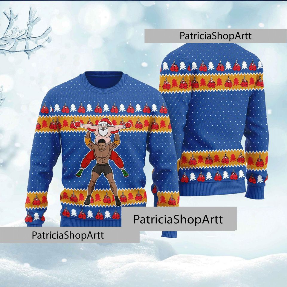 Santa And Wrestling Mike Tyson Ugly Christmas Sweater, Funny Christmas Sweater - Image 3